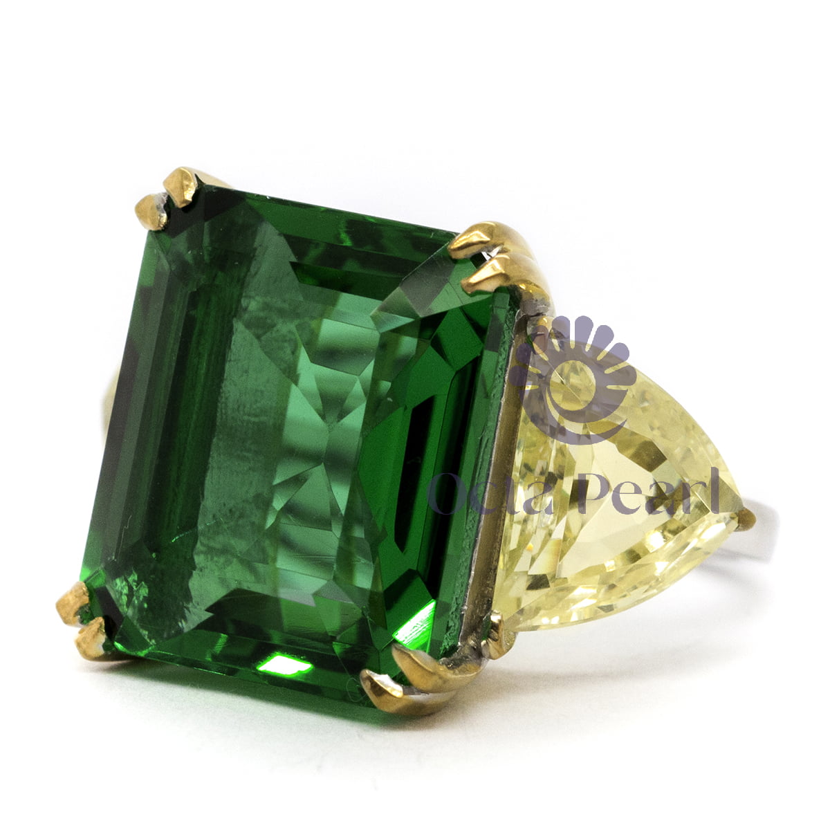 CZ Emerald Cut Three Stone Wedding Ring