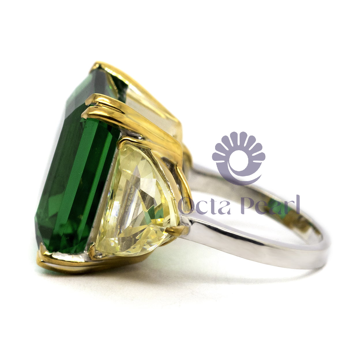 CZ Emerald Cut Three Stone Wedding Ring