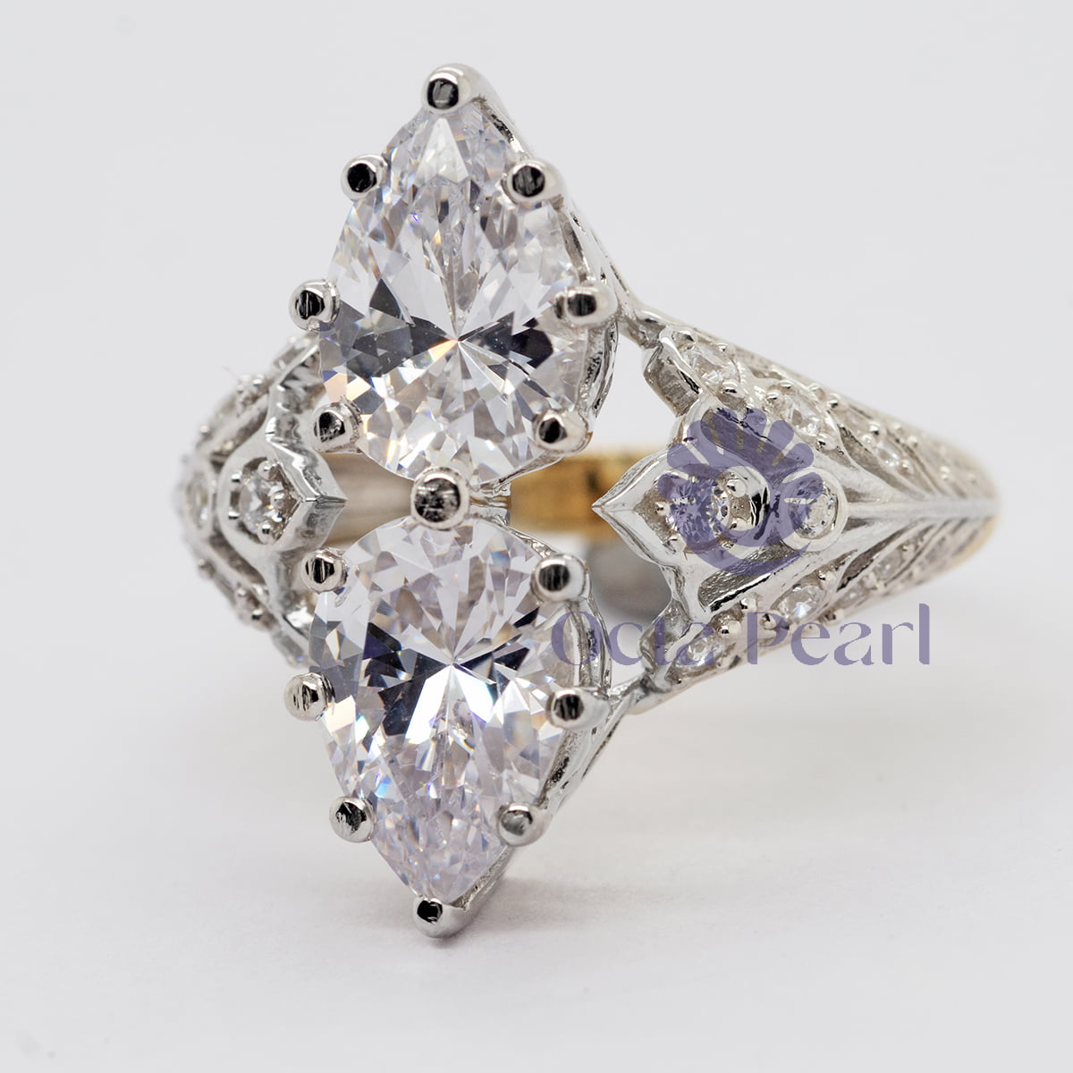 Edwardian Style Pear Cut Two Stone Moissanite Ring