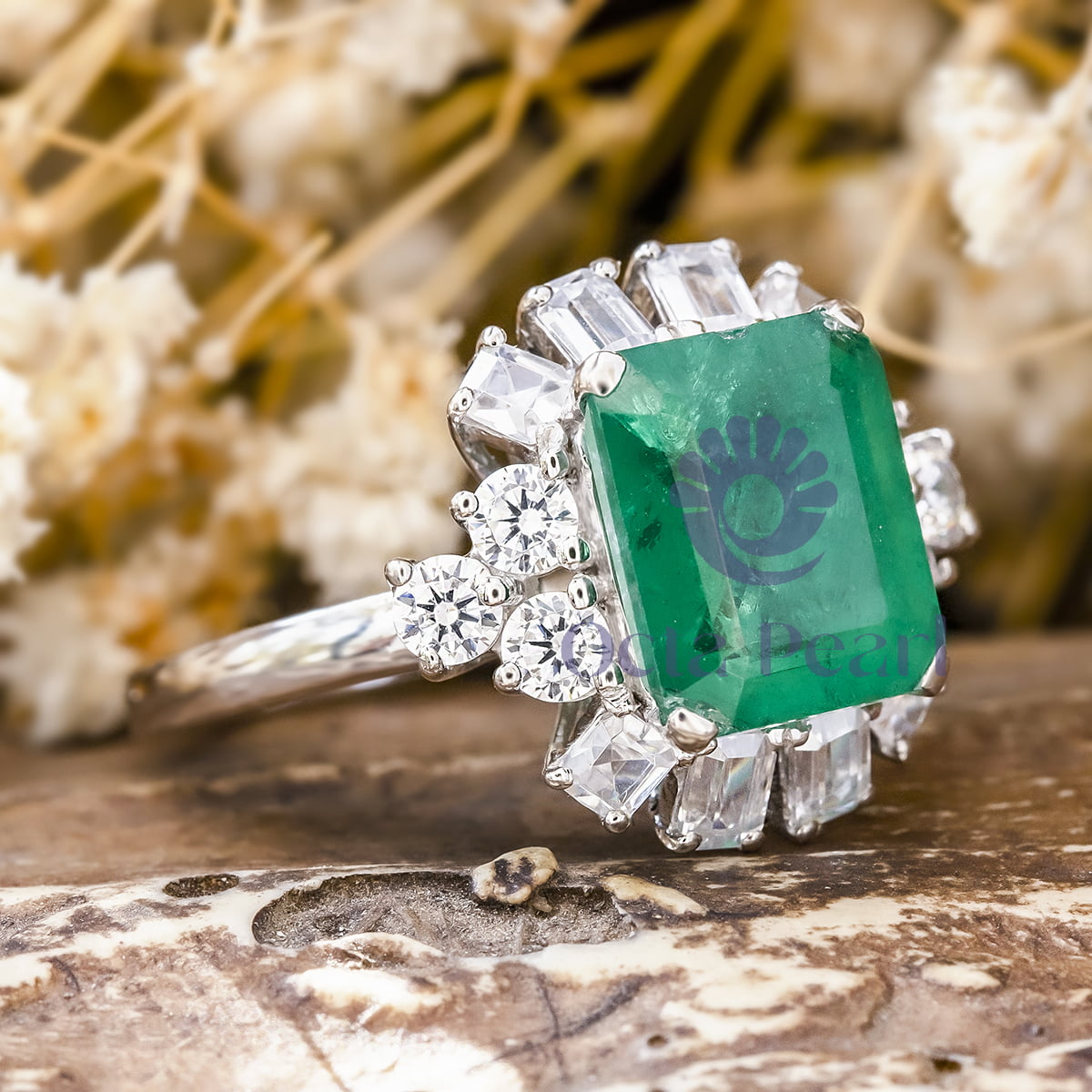 Green Emerald-Cut Engagement Ring CZ
