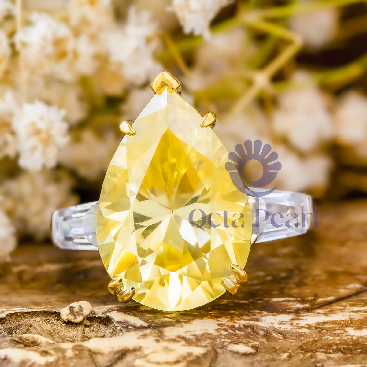 Yellow Pear Shape Three Stone Engagement Ring