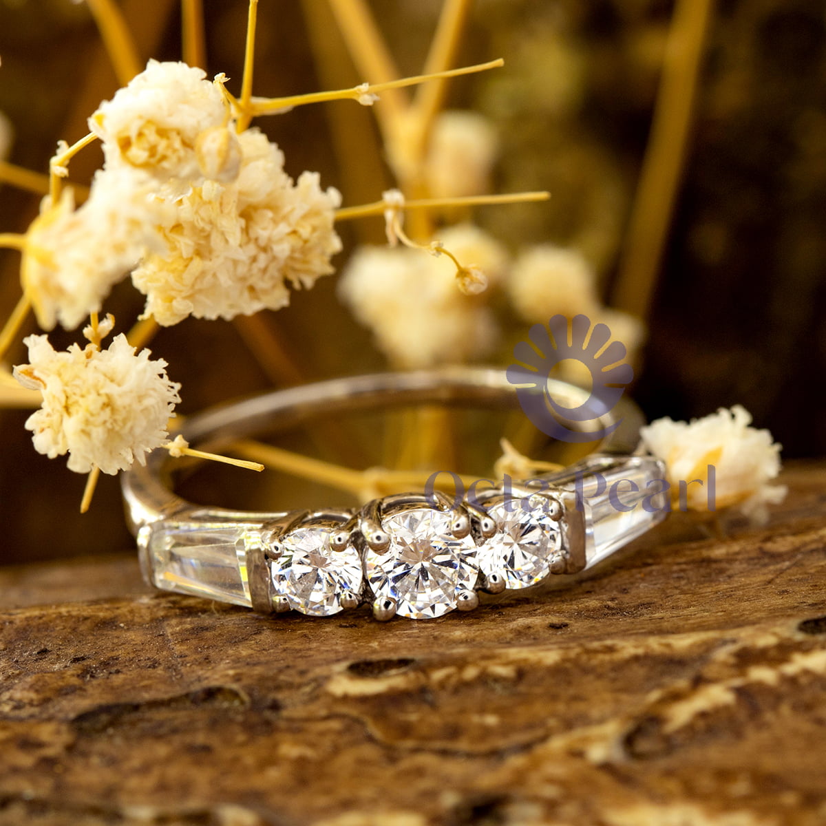 Five Stone Wedding Ring Round & Baguette CZ