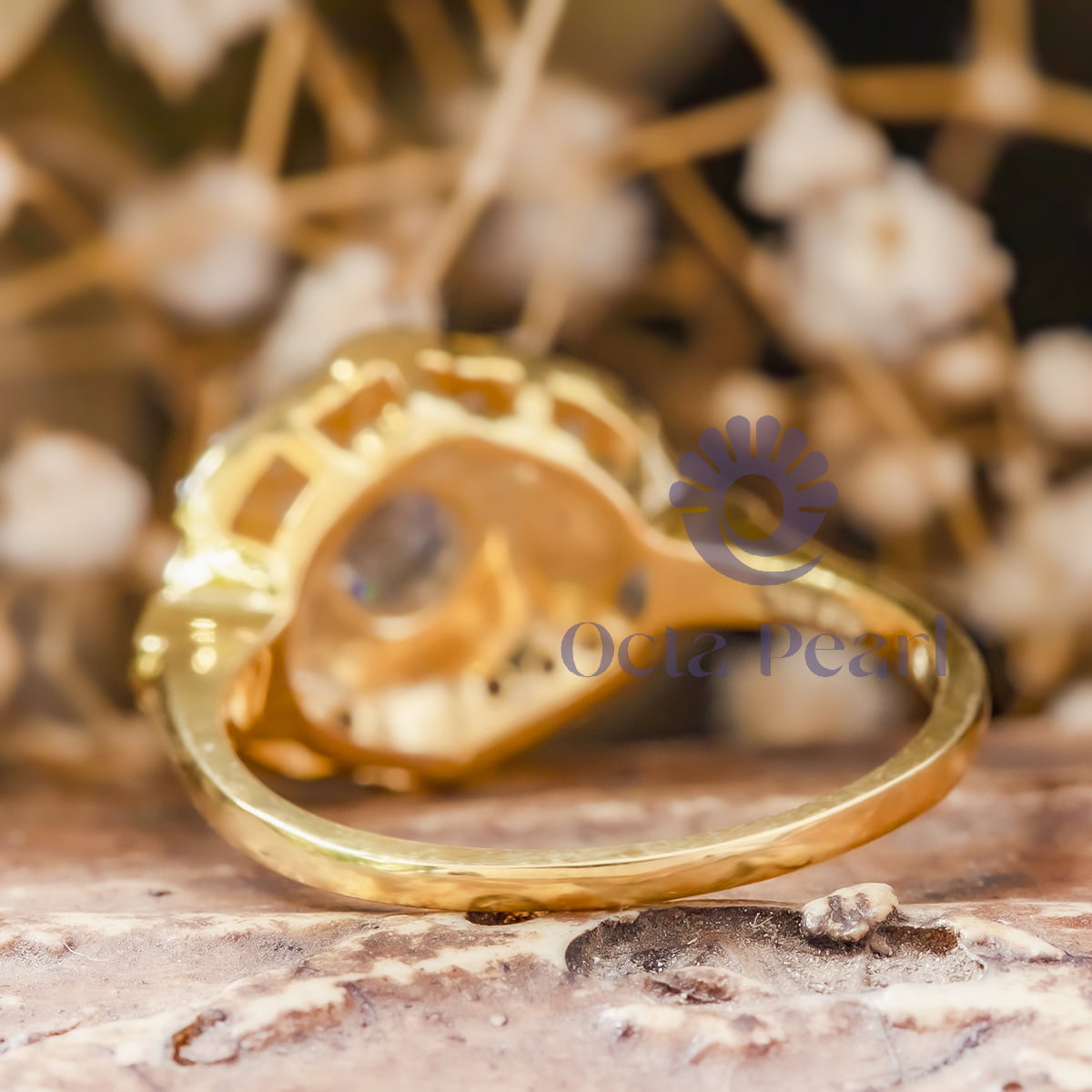 Antique Nouveau Engagement Ring Round Moissanite