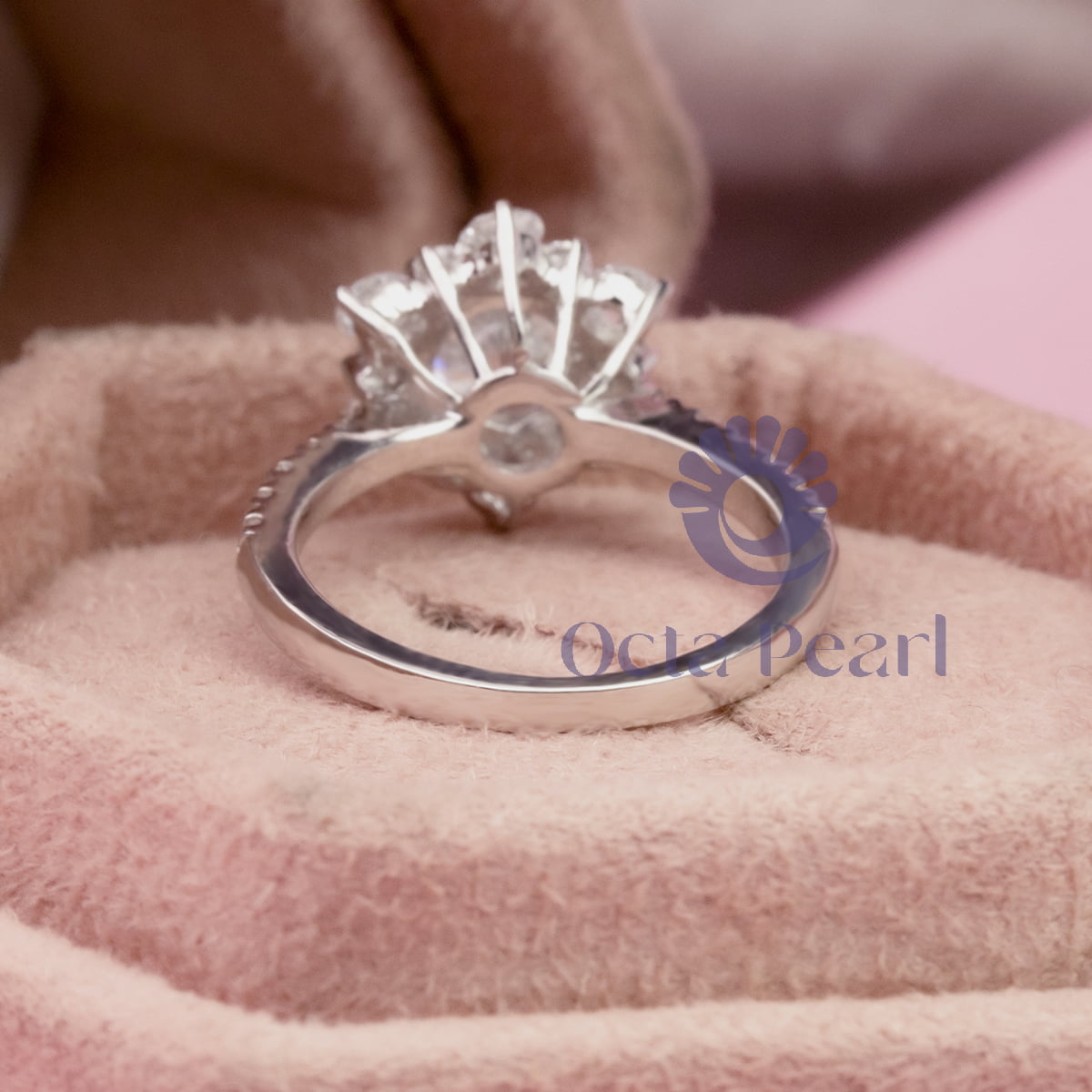14k Round Moissanite Sunburst Wedding Ring