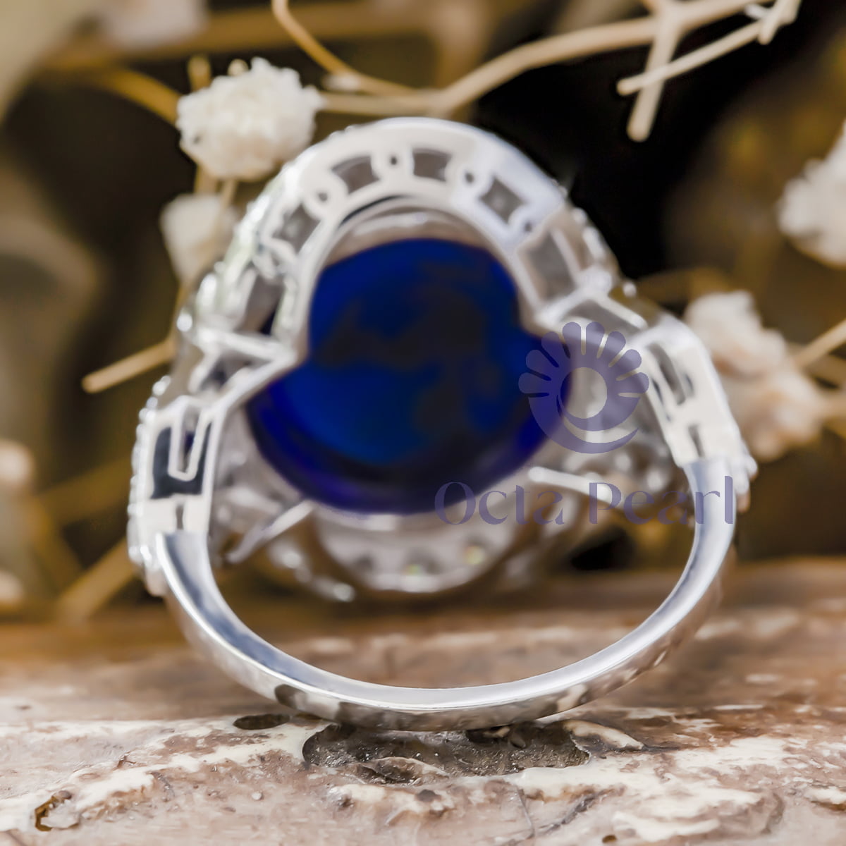Blue Cabochon Edwardian Cocktail Ring
