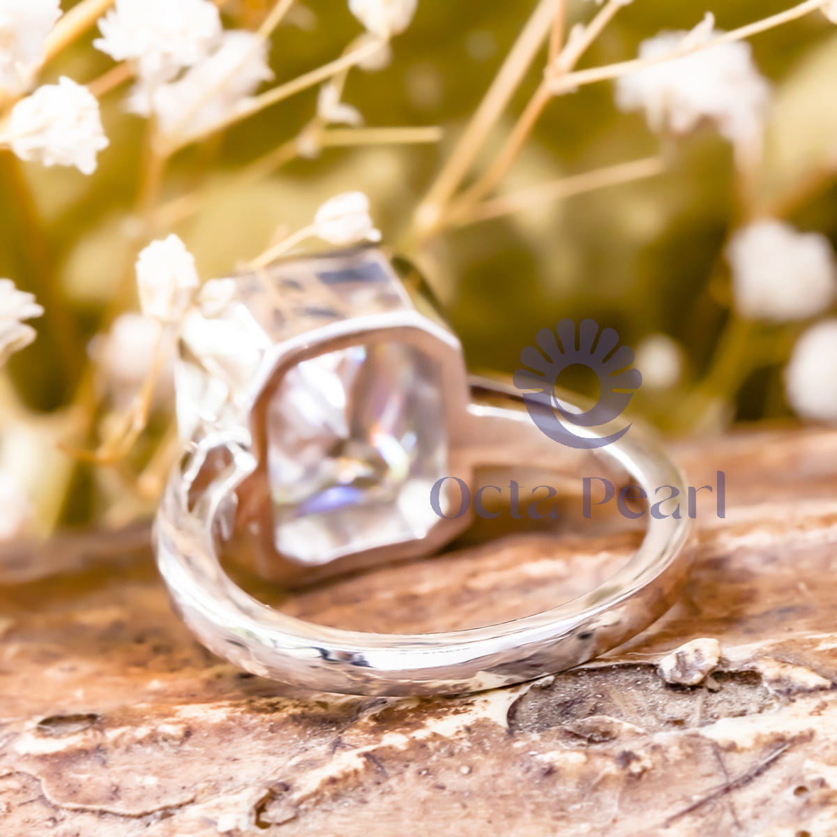 Radiant Moissanite Bezel Set Solitaire Wedding Ring