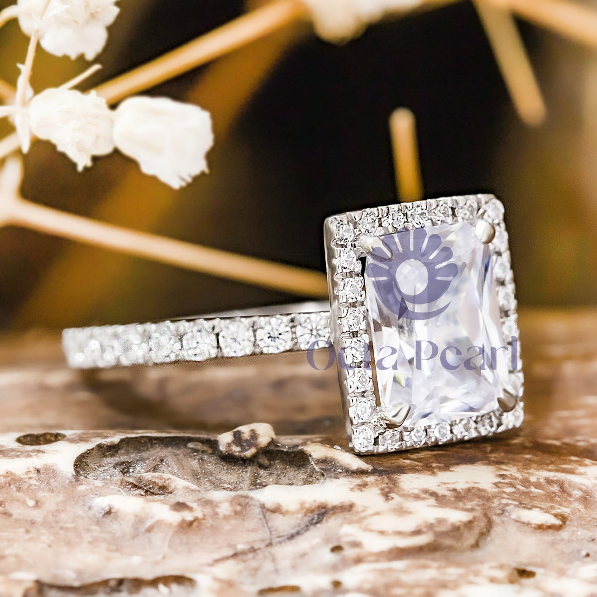 Radiant Cut Moissanite Engagement Ring With Halo