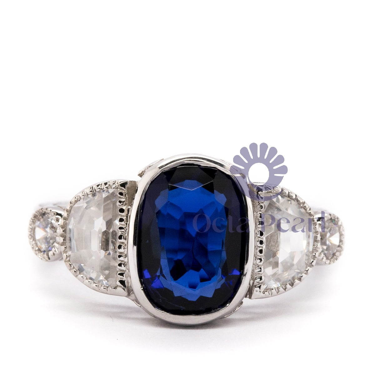 Five Stone Art Deco Ring With Oval CZ Stone