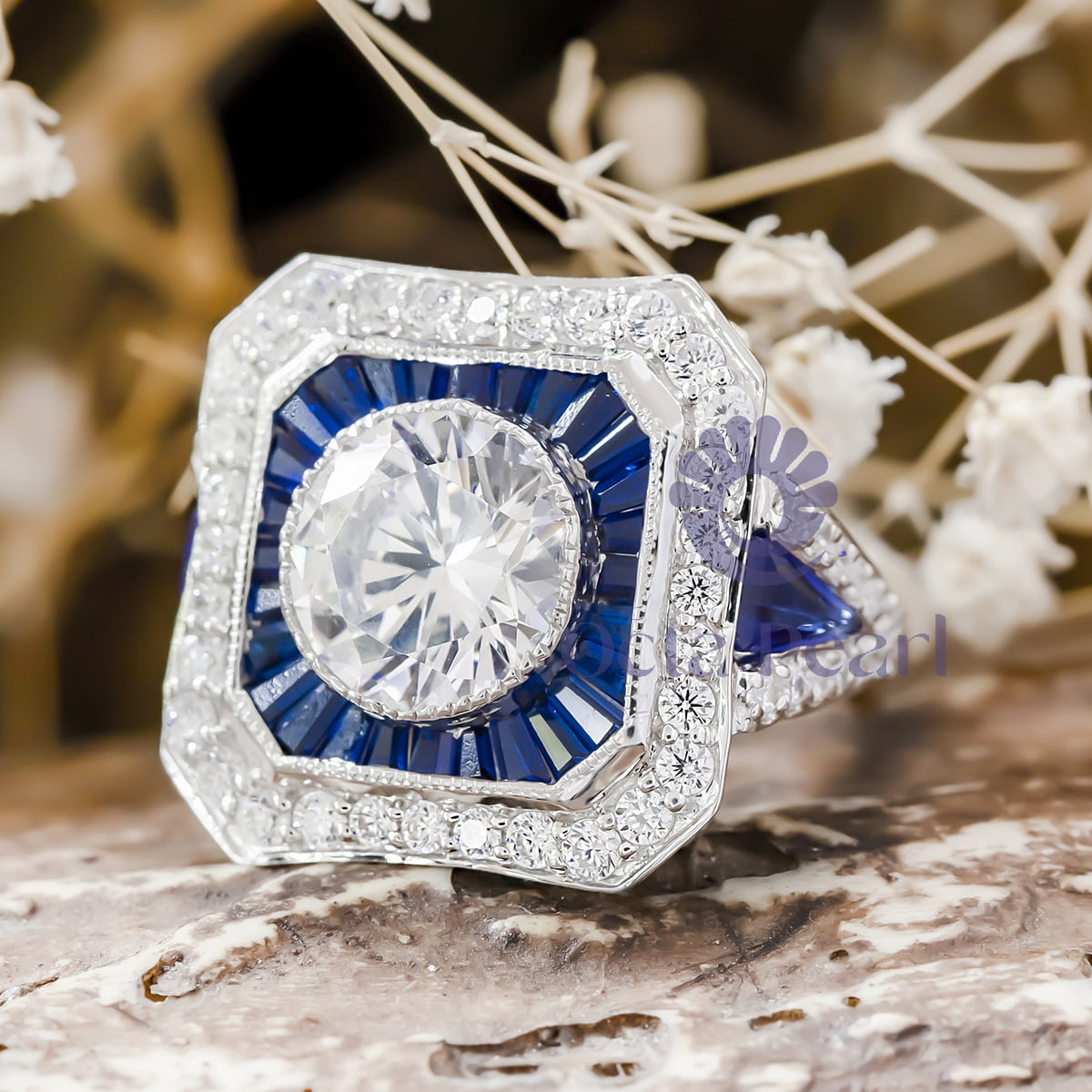 Blue Sapphire Vintage-Style Wedding Ring