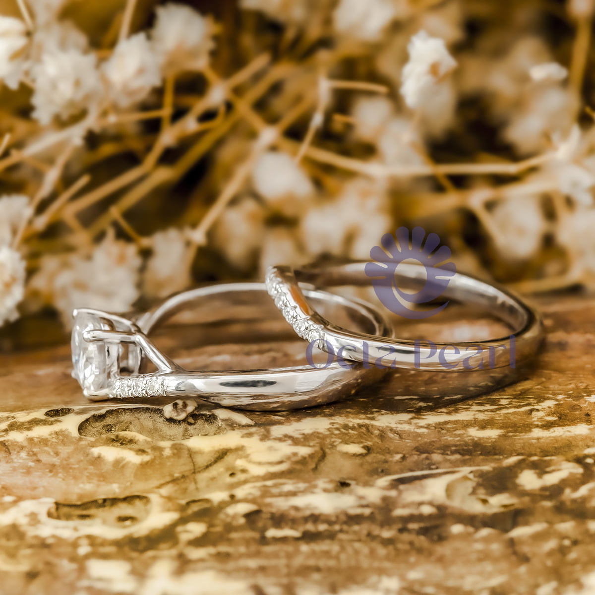 14K Split Shank Twisted Bridal Ring Set Moissanite