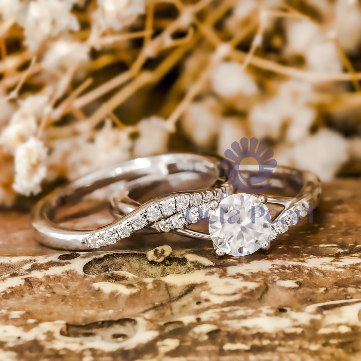 14K Split Shank Twisted Bridal Ring Set Moissanite