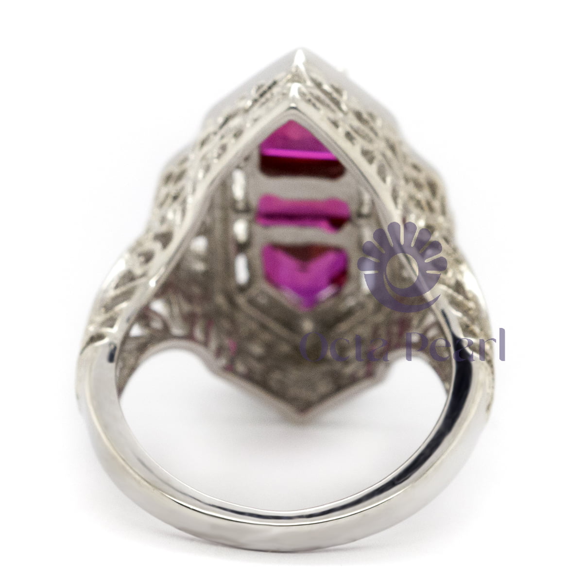 Pink Three Stone Filigree Art-Deco Style Ring