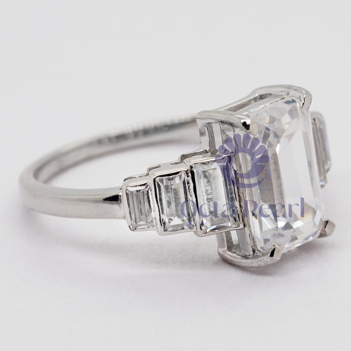 5-Stone Wedding Ring in Emerald-Cut CZ