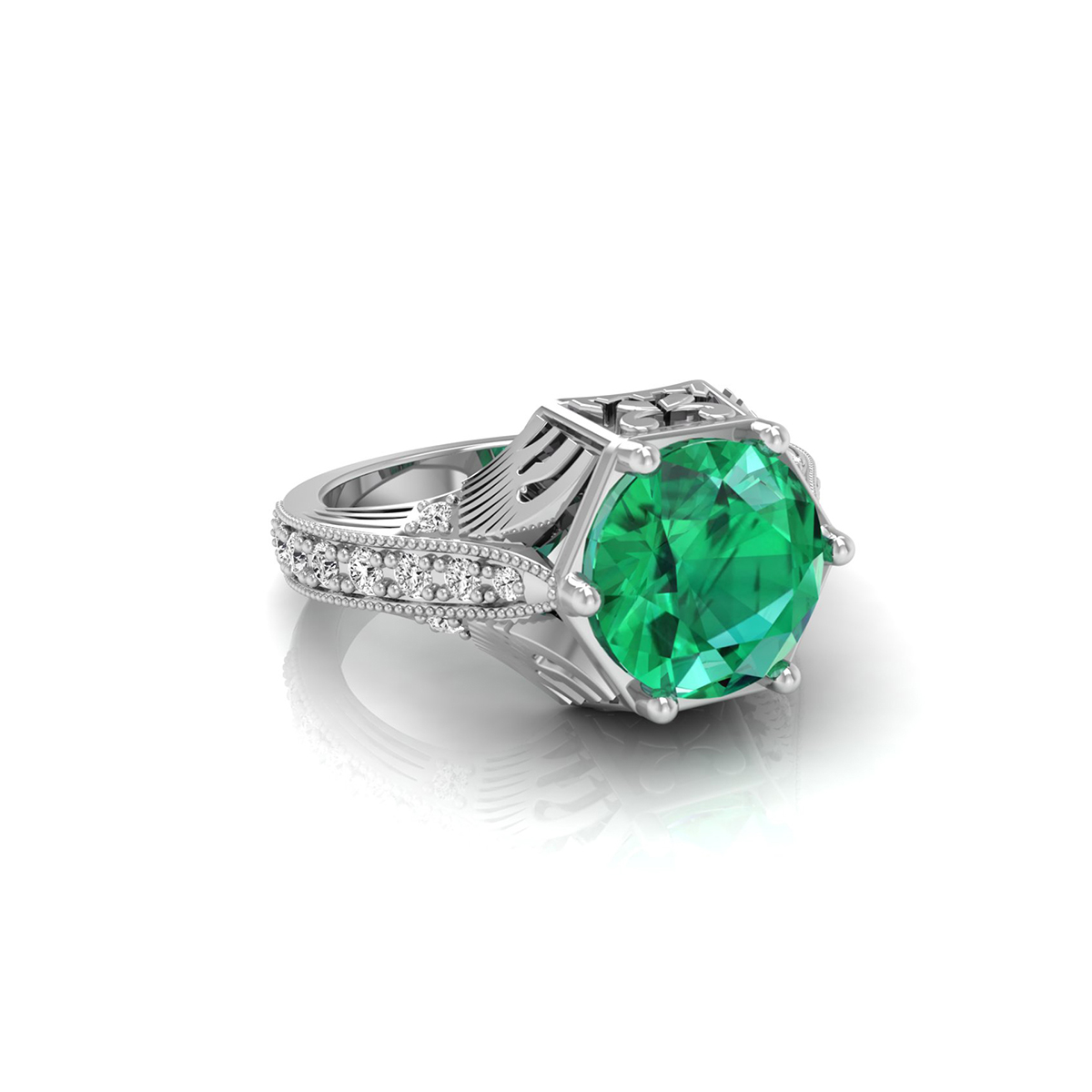 Green CZ Edwardian Birth-Stone Ring