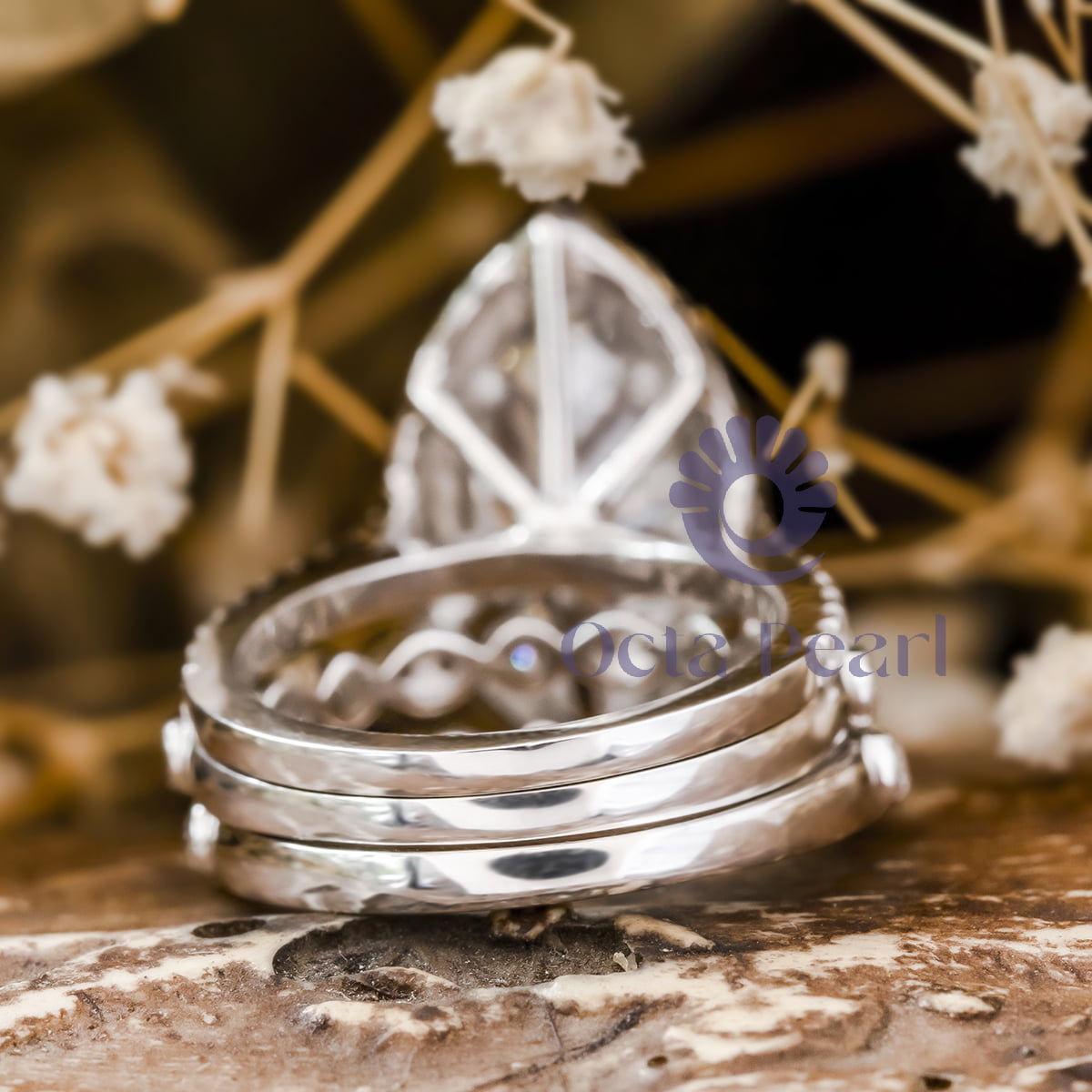 Marquise Shape Halo 3-Piece Bridal Ring Set