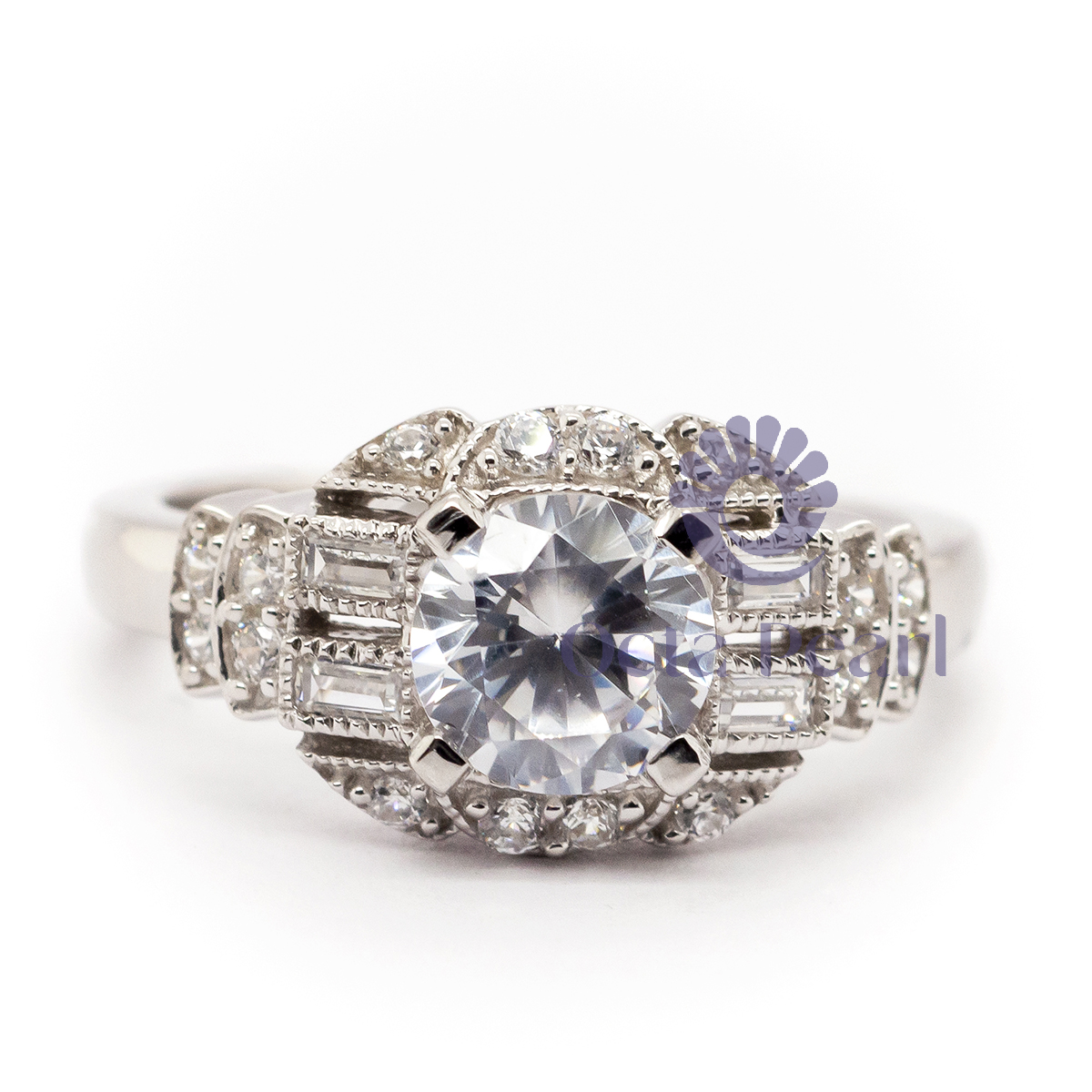 Round And Baguette Cut CZ Stone Edwardian Ring