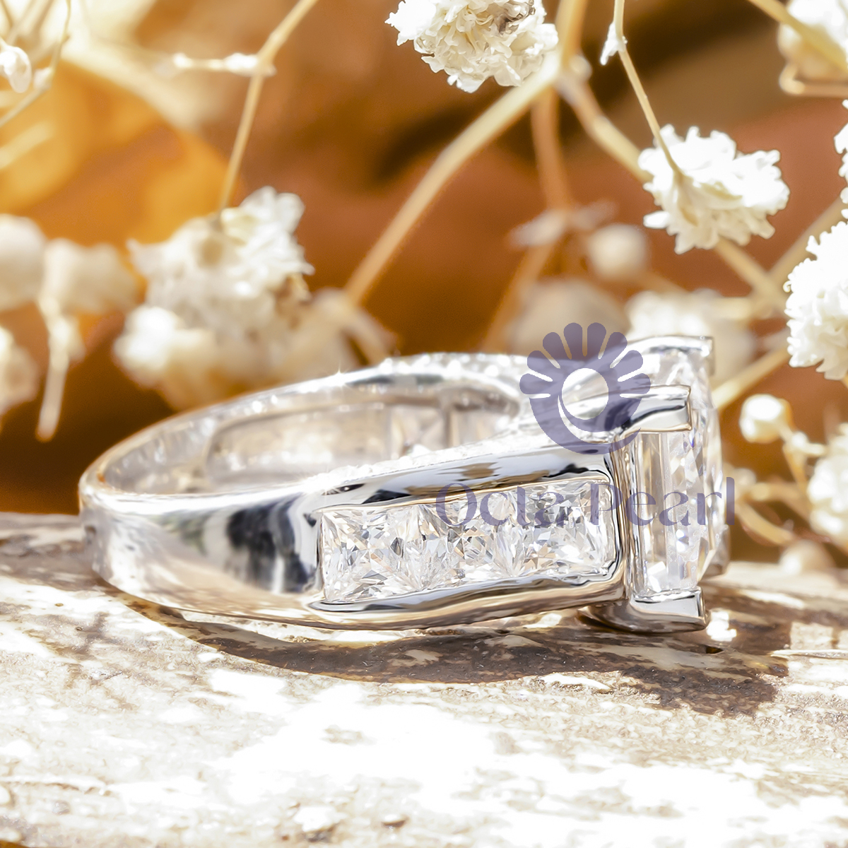 Channel Setting Princess CZ Stone Wedding Ring