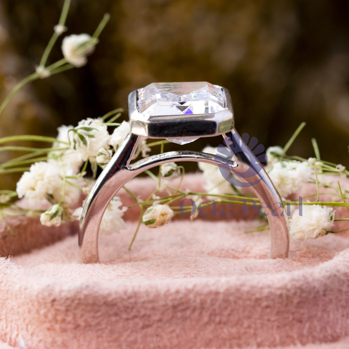 Bezel Set Emerald Moissanite Solitaire Promise Ring