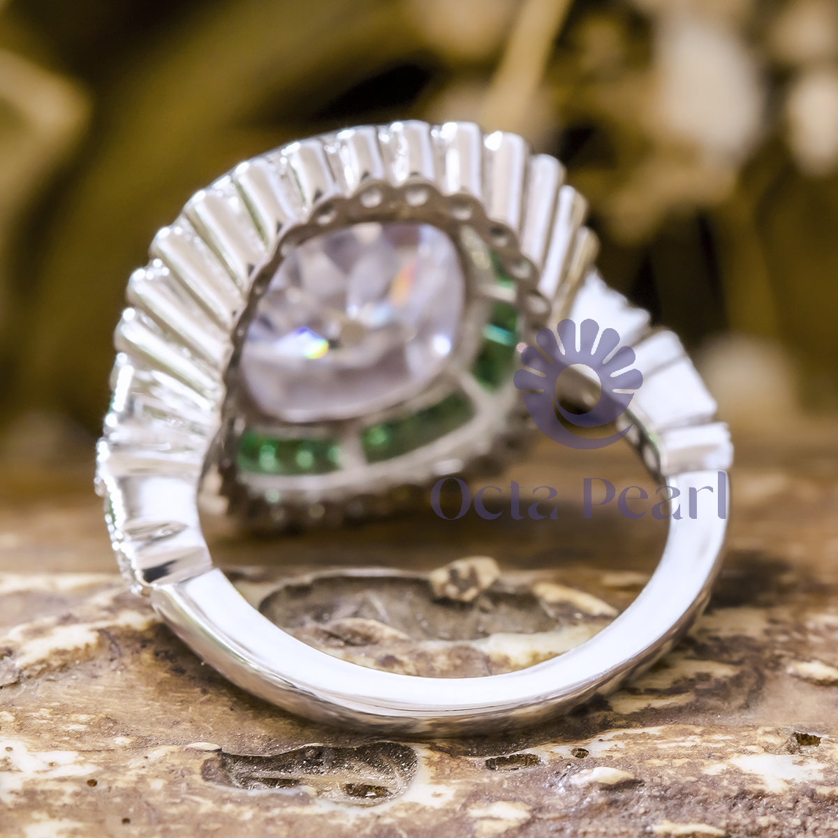 Old Mine Cut Stone Double Halo Vintage Style Ring