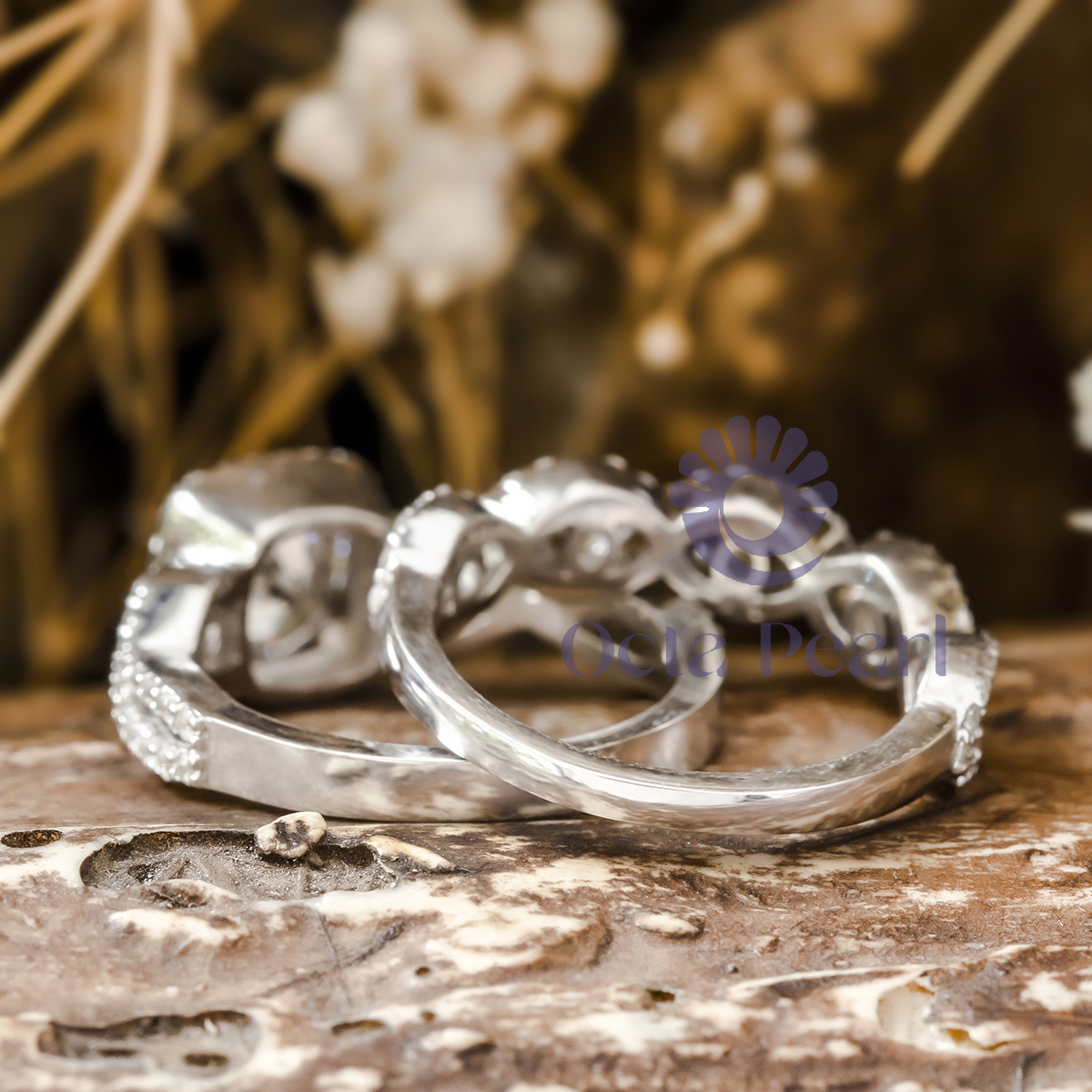 Round Moissanite Halo Twisted Shank Bridal Ring Set