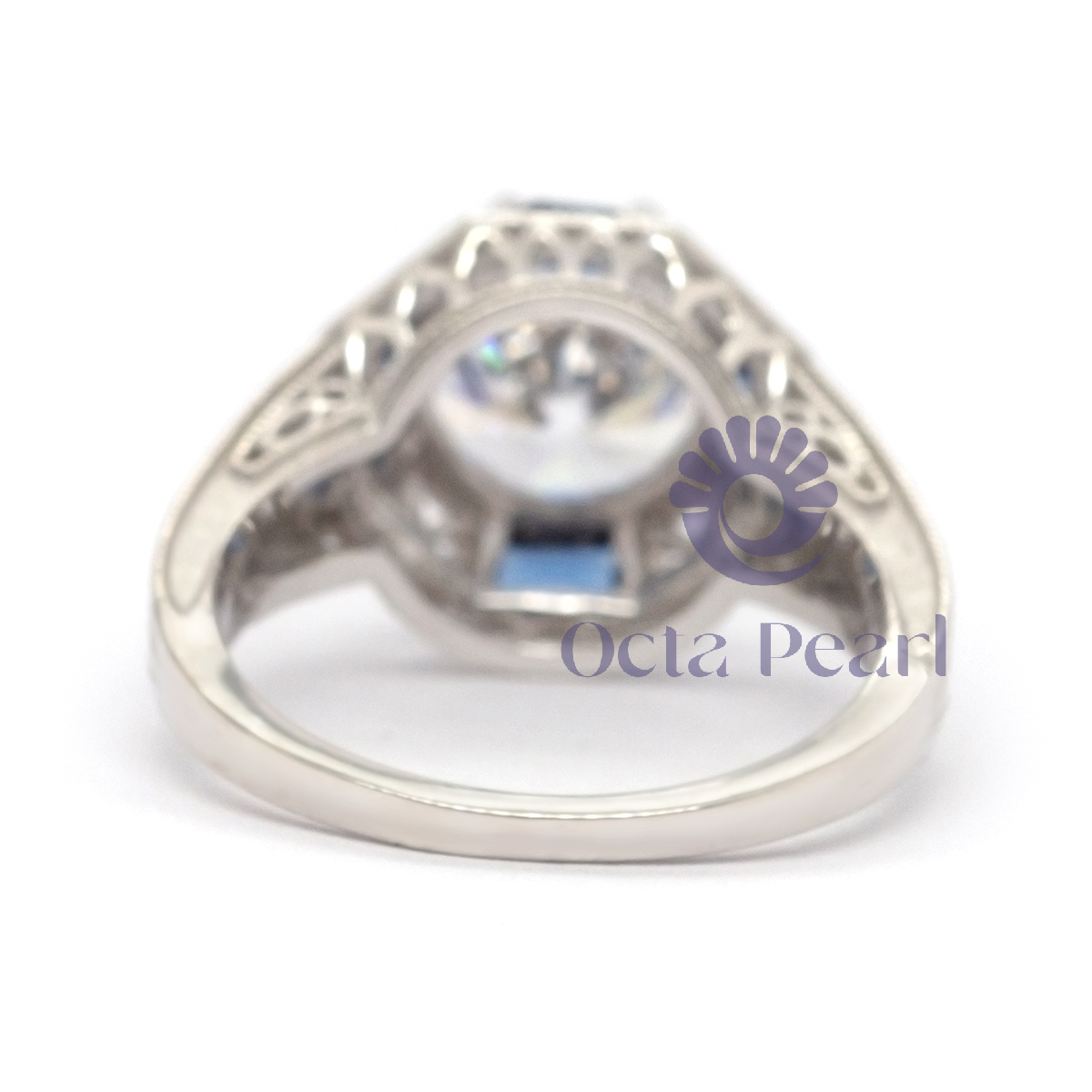 Round Stone Octagon Shape Filigree Art Deco Ring
