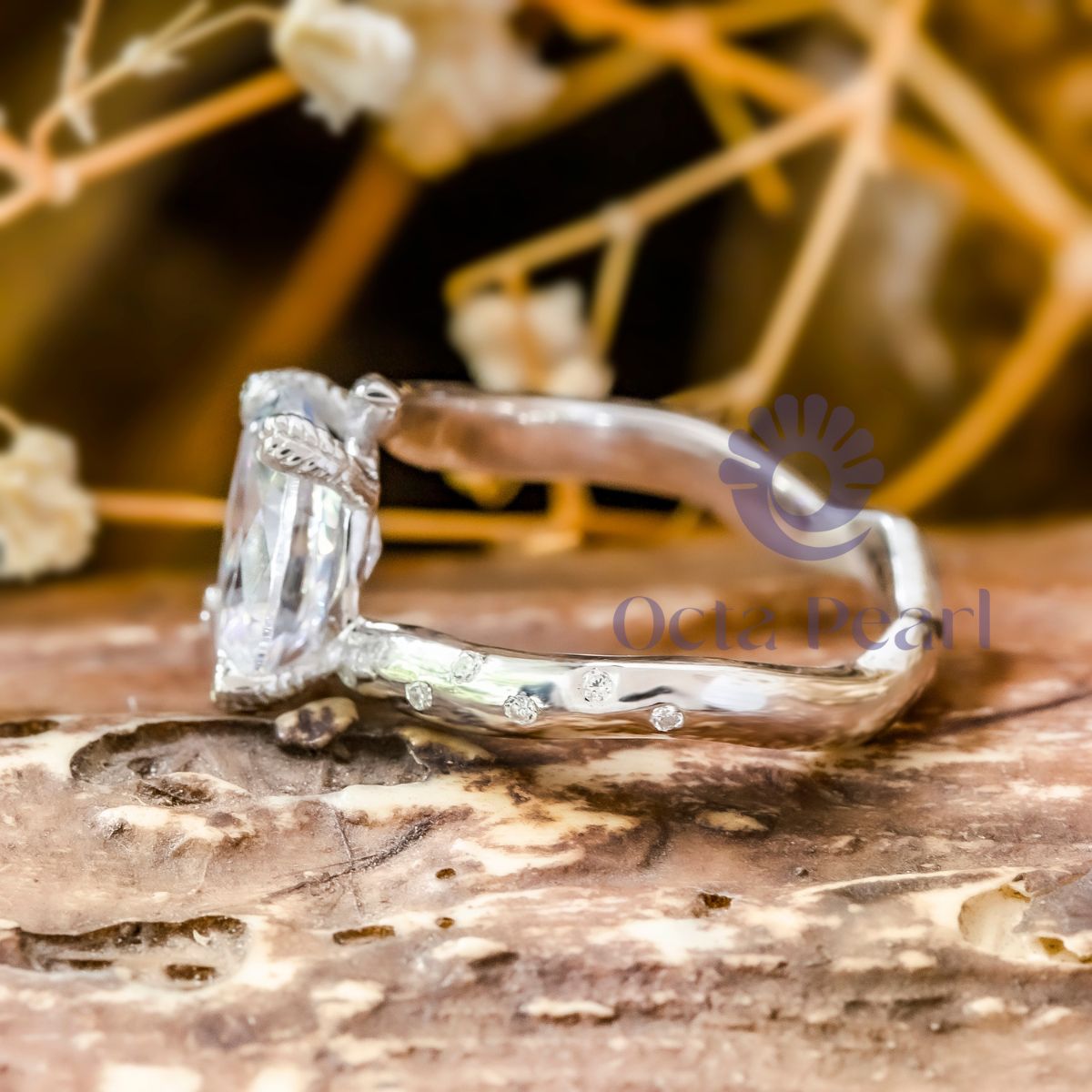 Oval Moissanite Bypass Shank Twig Engagement Ring