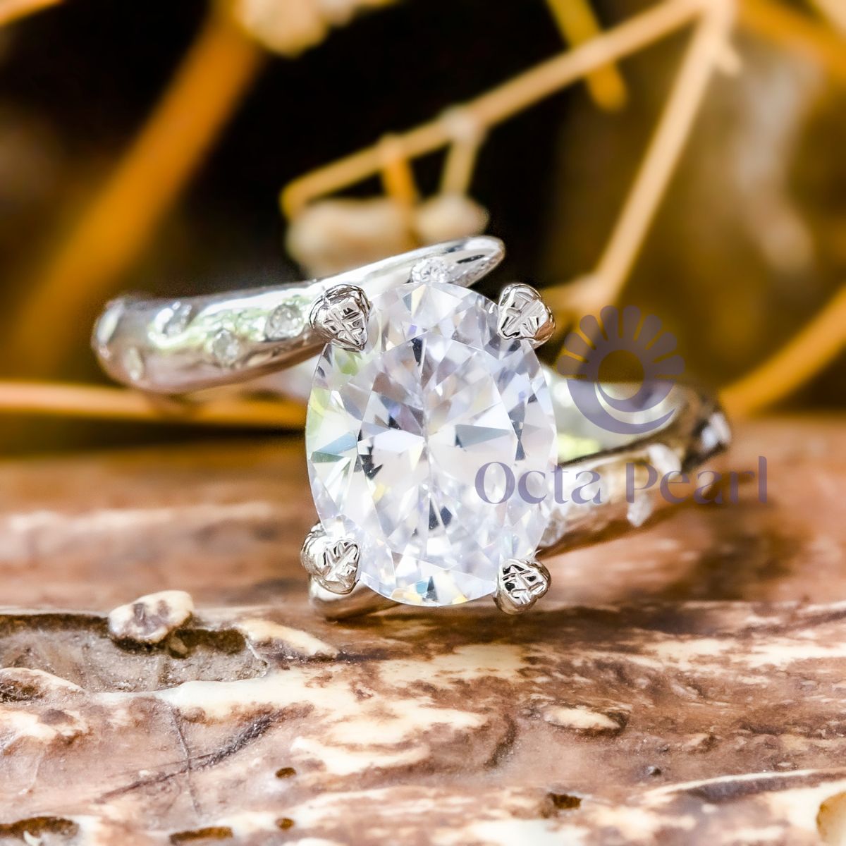 Oval Moissanite Bypass Shank Twig Engagement Ring