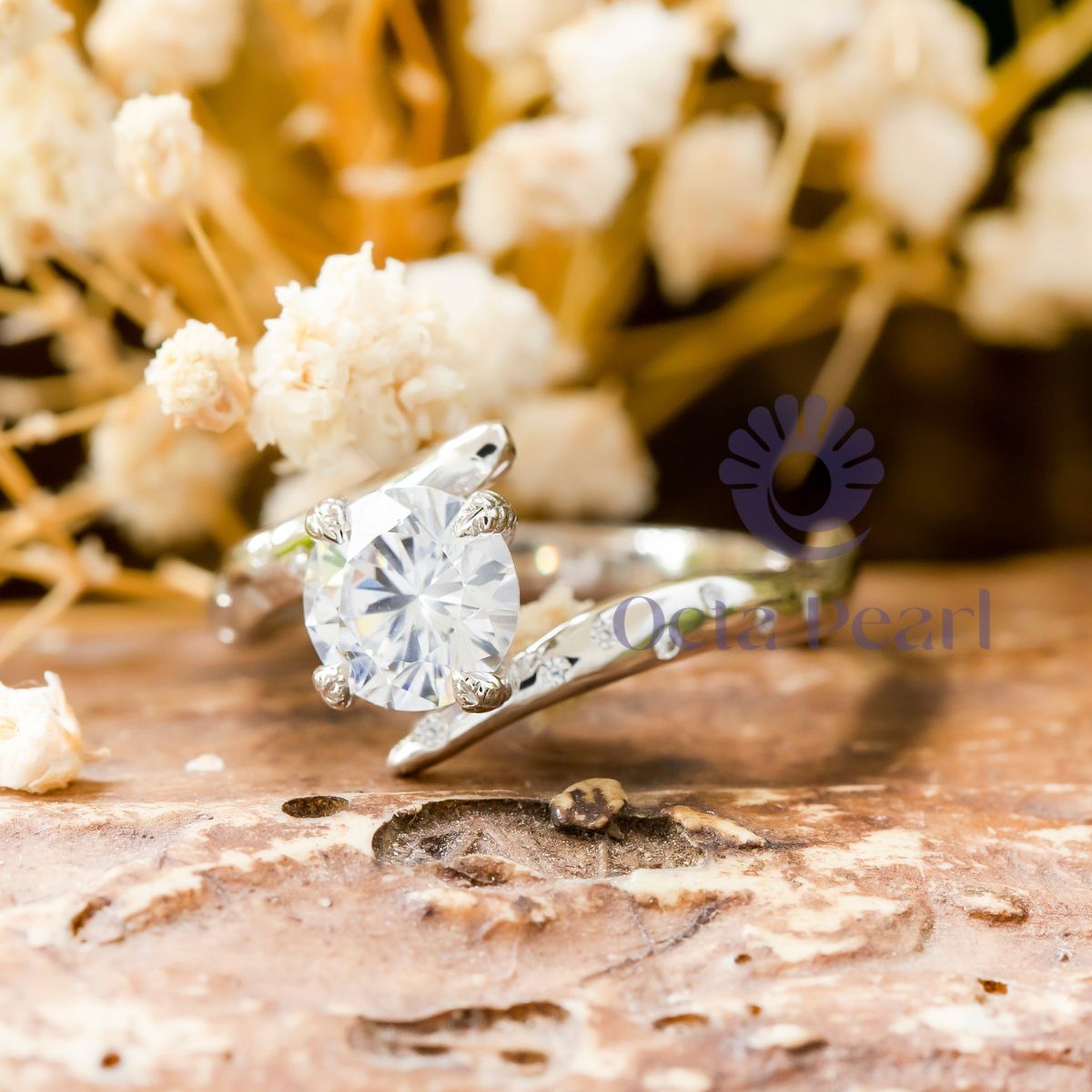 Round Moissanite Bypass Twig Engagement Ring