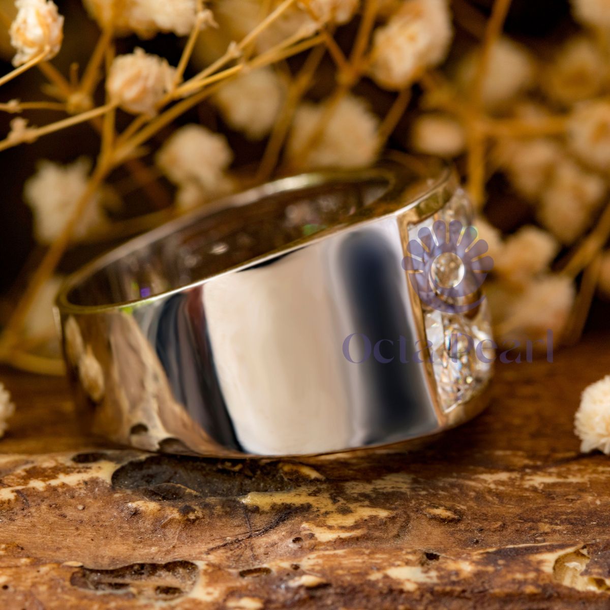 Round Moissanite Six Stone Men's Engagement Ring