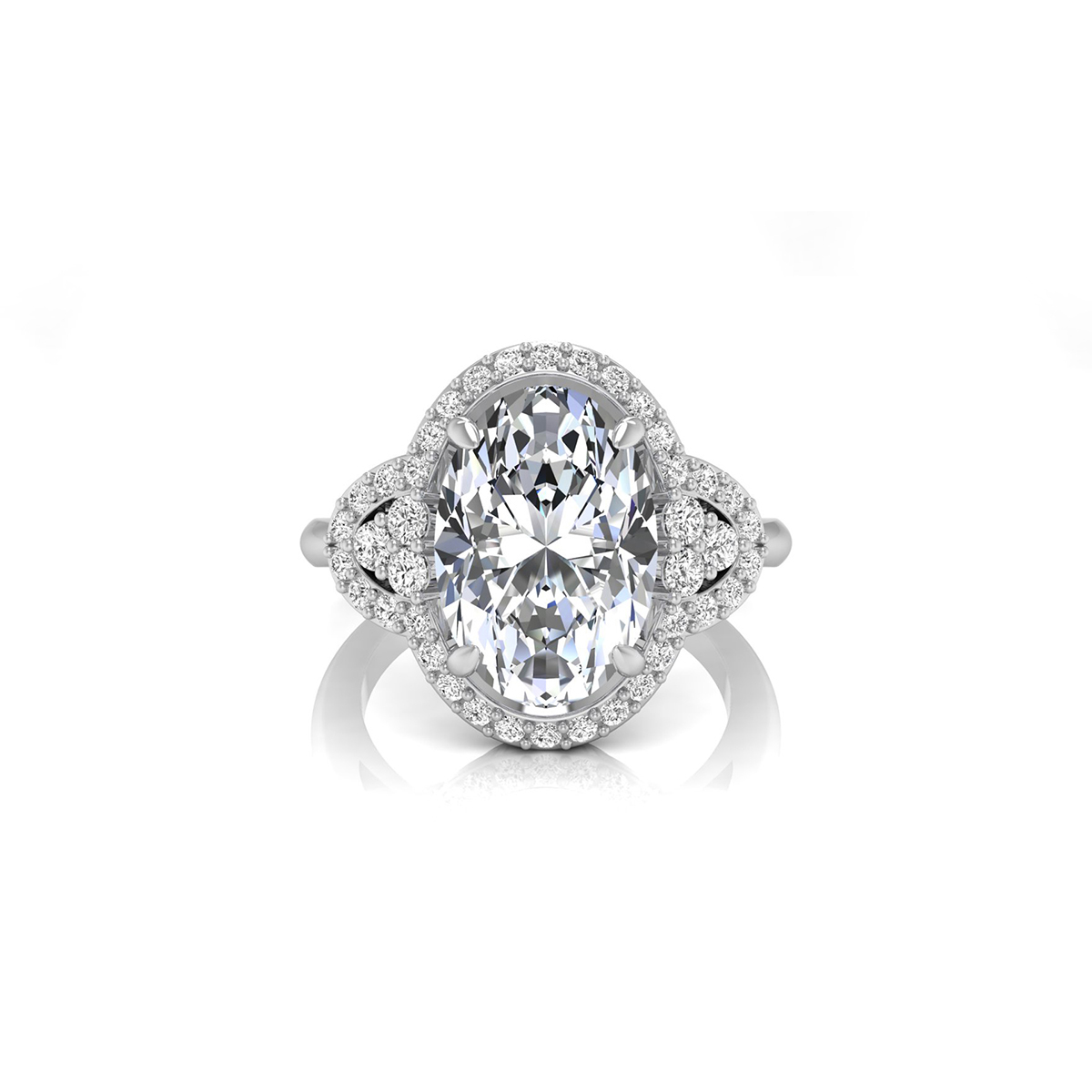 Oval Moissanite Seven Stone Halo Engagement Ring