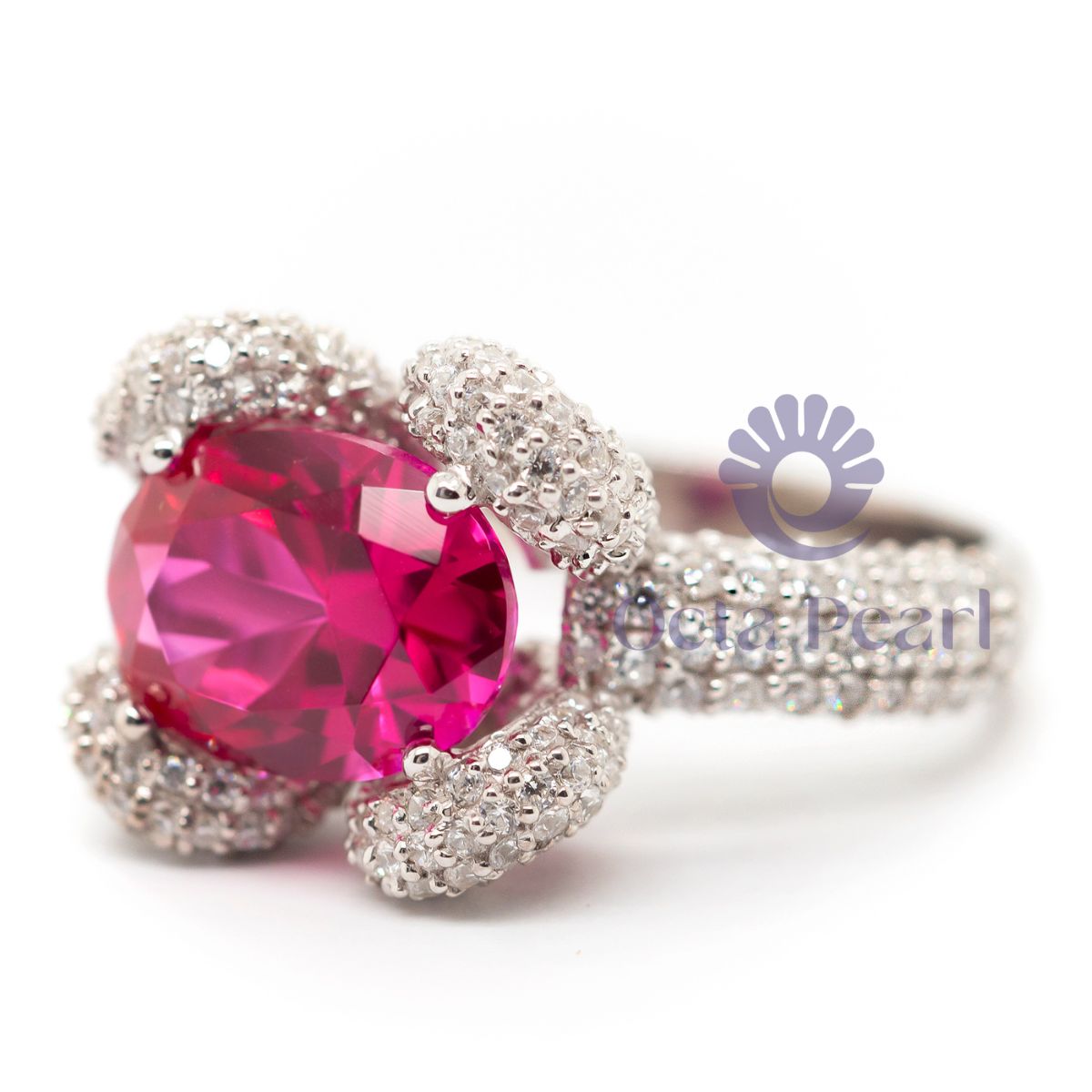 Pink Oval CZ Stone Designer Proposal Ring