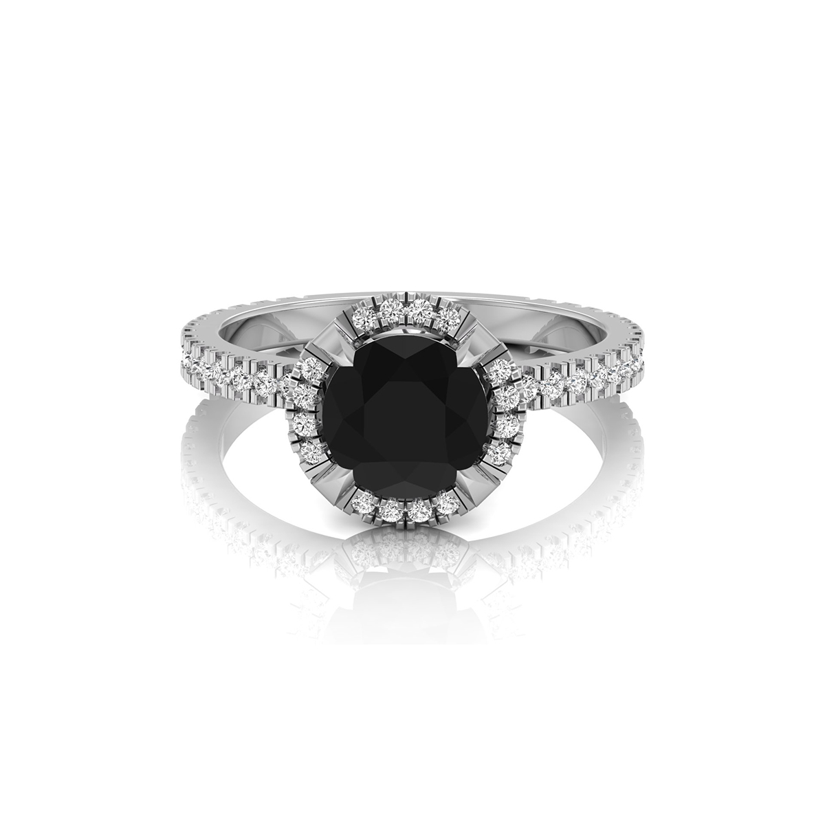 Black Round CZ Stone Halo Anniversary Gift Ring