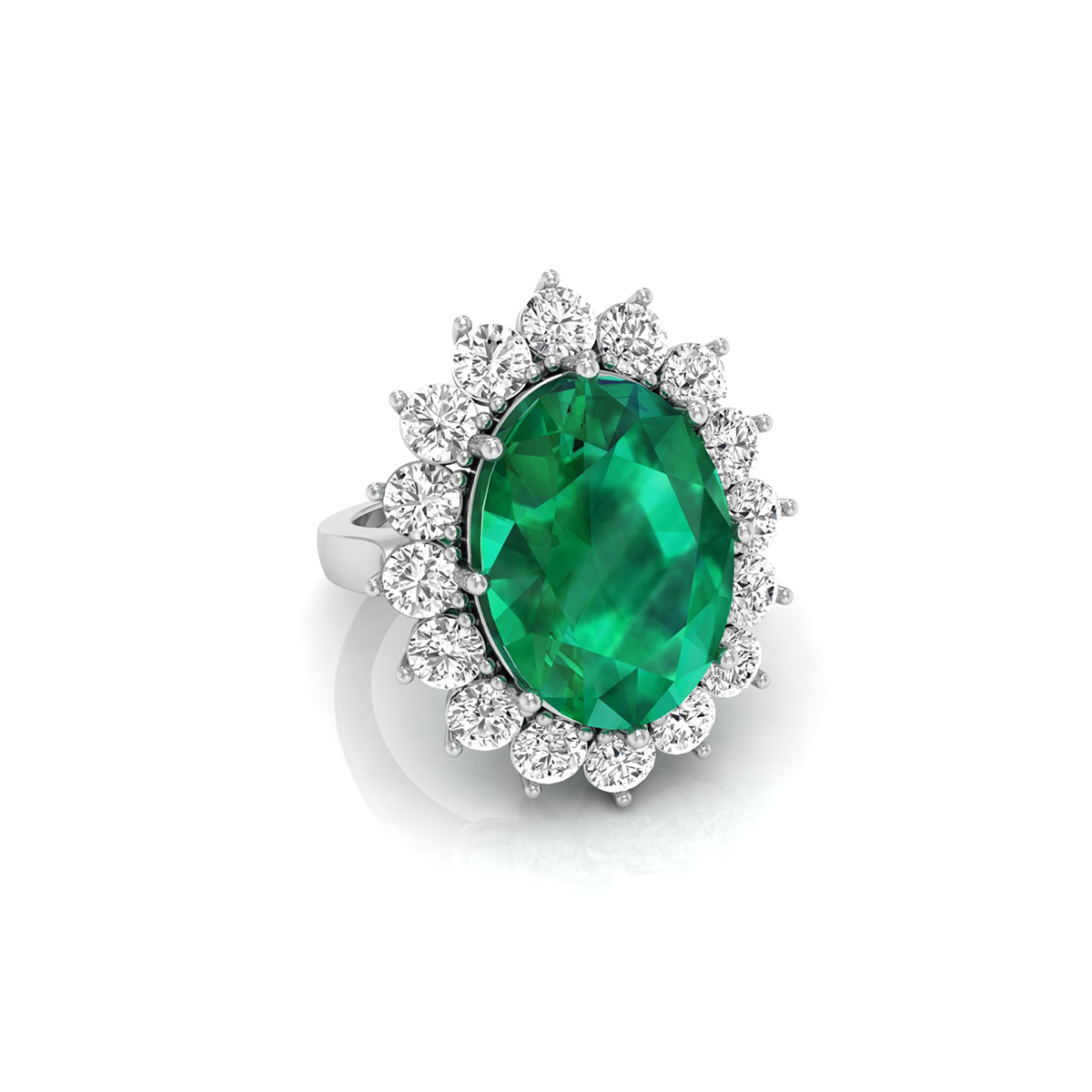 Green Oval CZ Stone Sunburst Halo Cocktail Ring