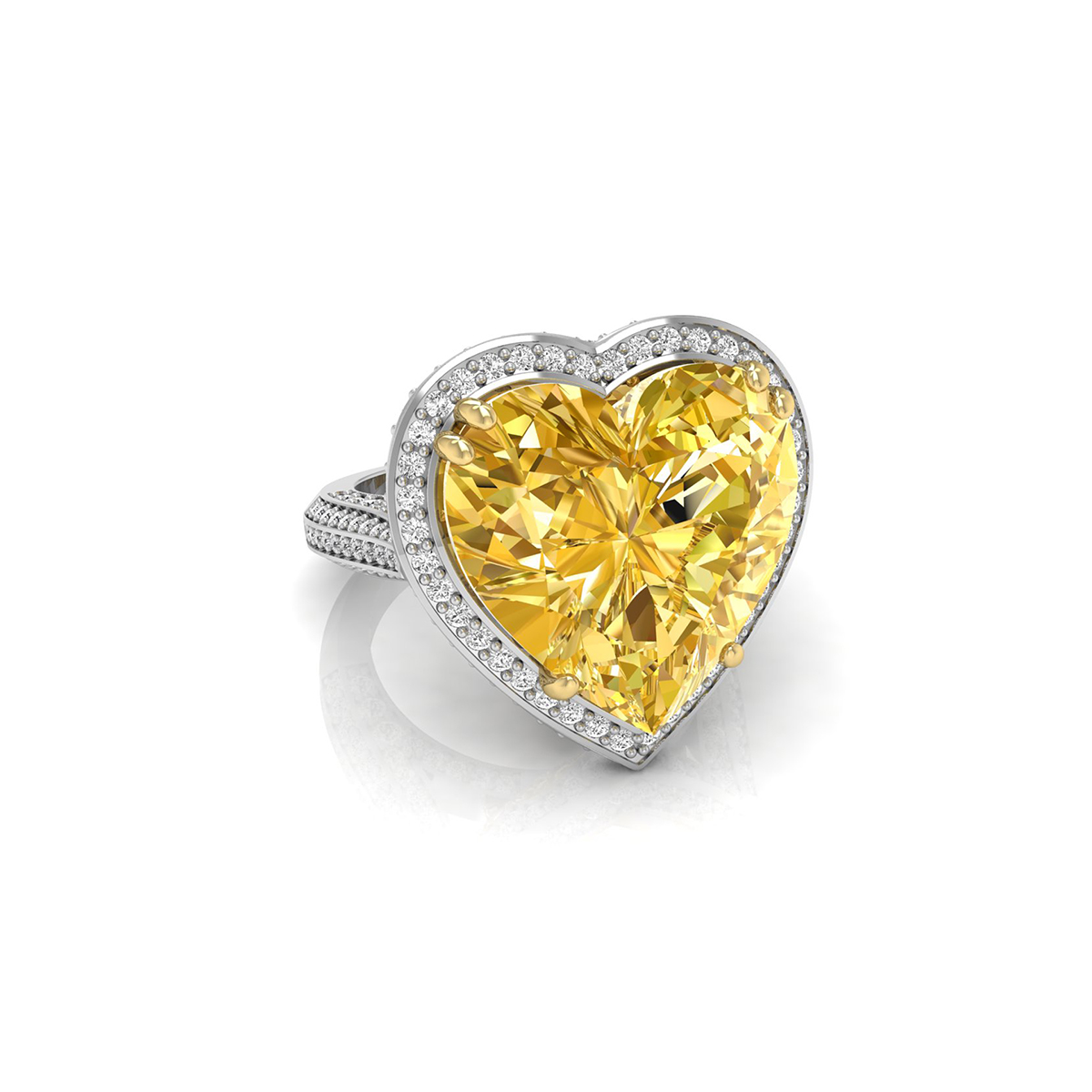 Yellow Heart CZ Stone Halo Ring For Party Wear
