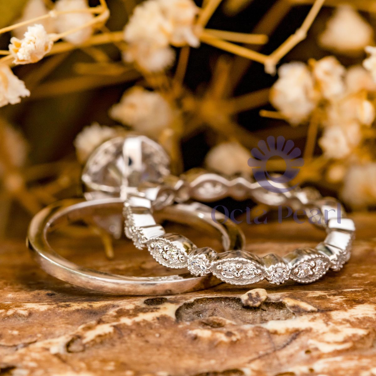 Oval Moissanite Halo Wedding Bridal Ring Set