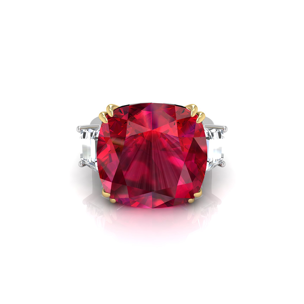 Red Cushion CZ Stone Past Present Future Ring