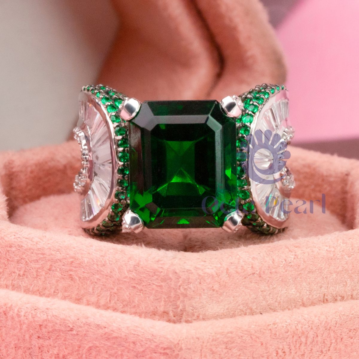 Emerald Cut CZ Stone Channel Setting Cocktail Ring
