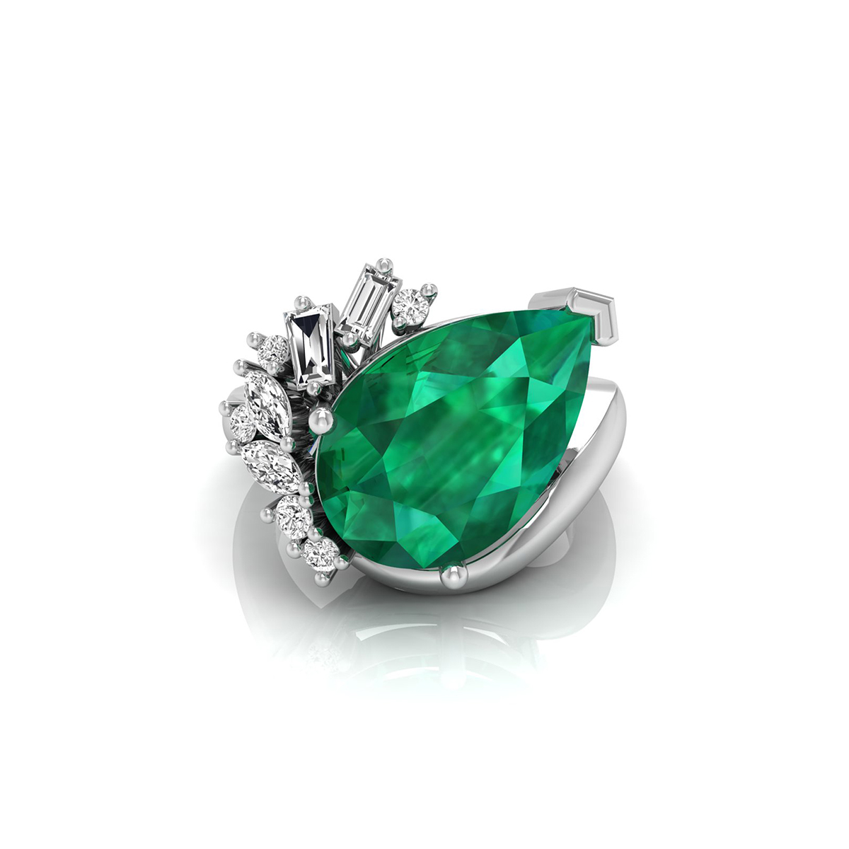 Green Pear Stone Bypass Swirl Style Wedding Ring