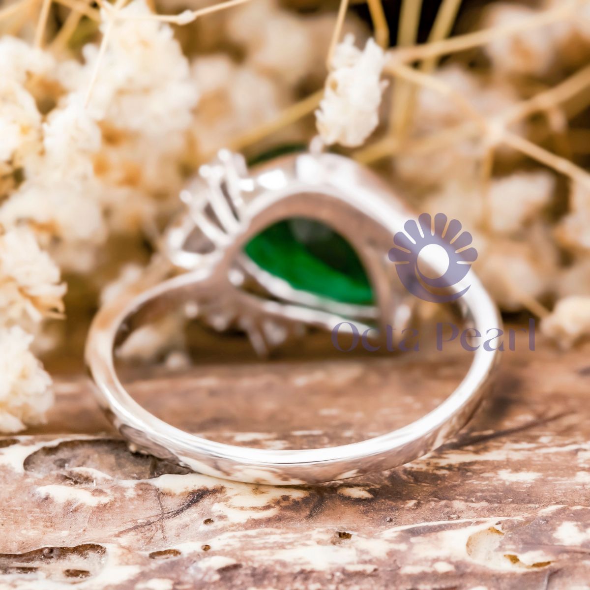 Green Pear Stone Bypass Swirl Style Wedding Ring