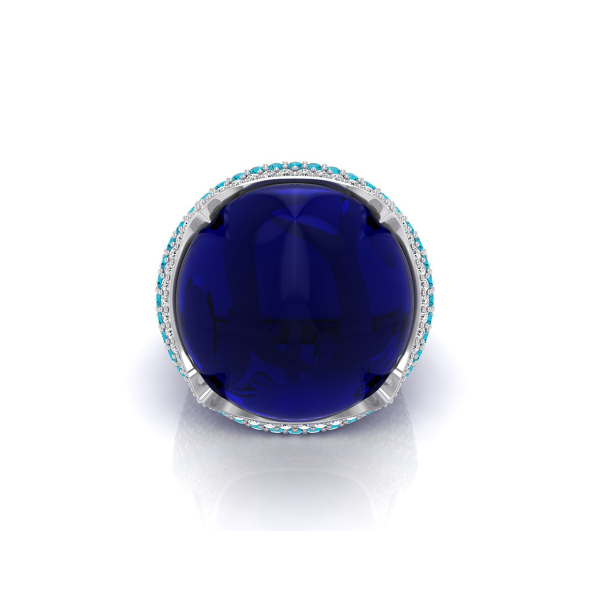 Round Shape Blue Cabochon Dome Party Wear Ring