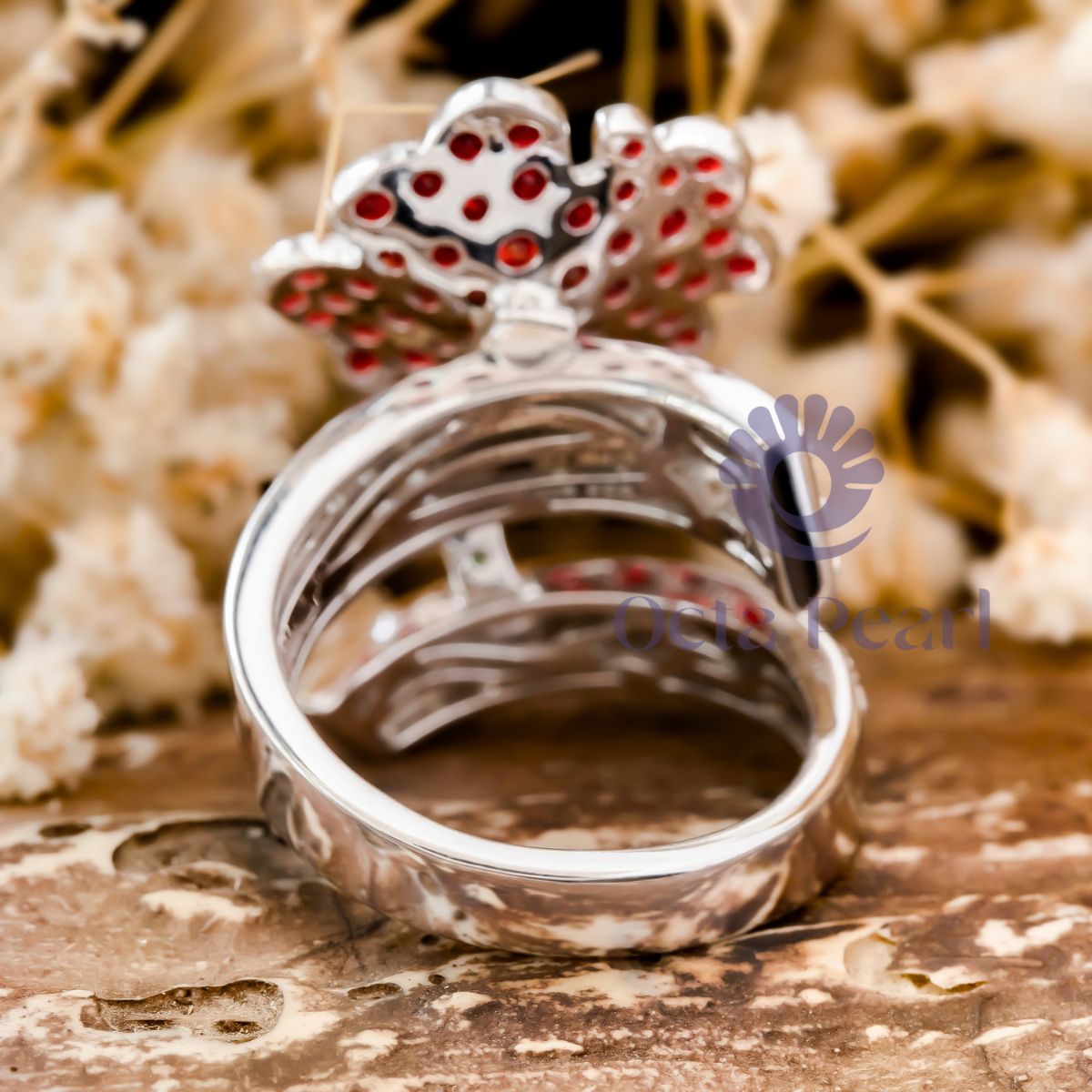 Round CZ Stone Flower Inspired Finger Wrap Ring