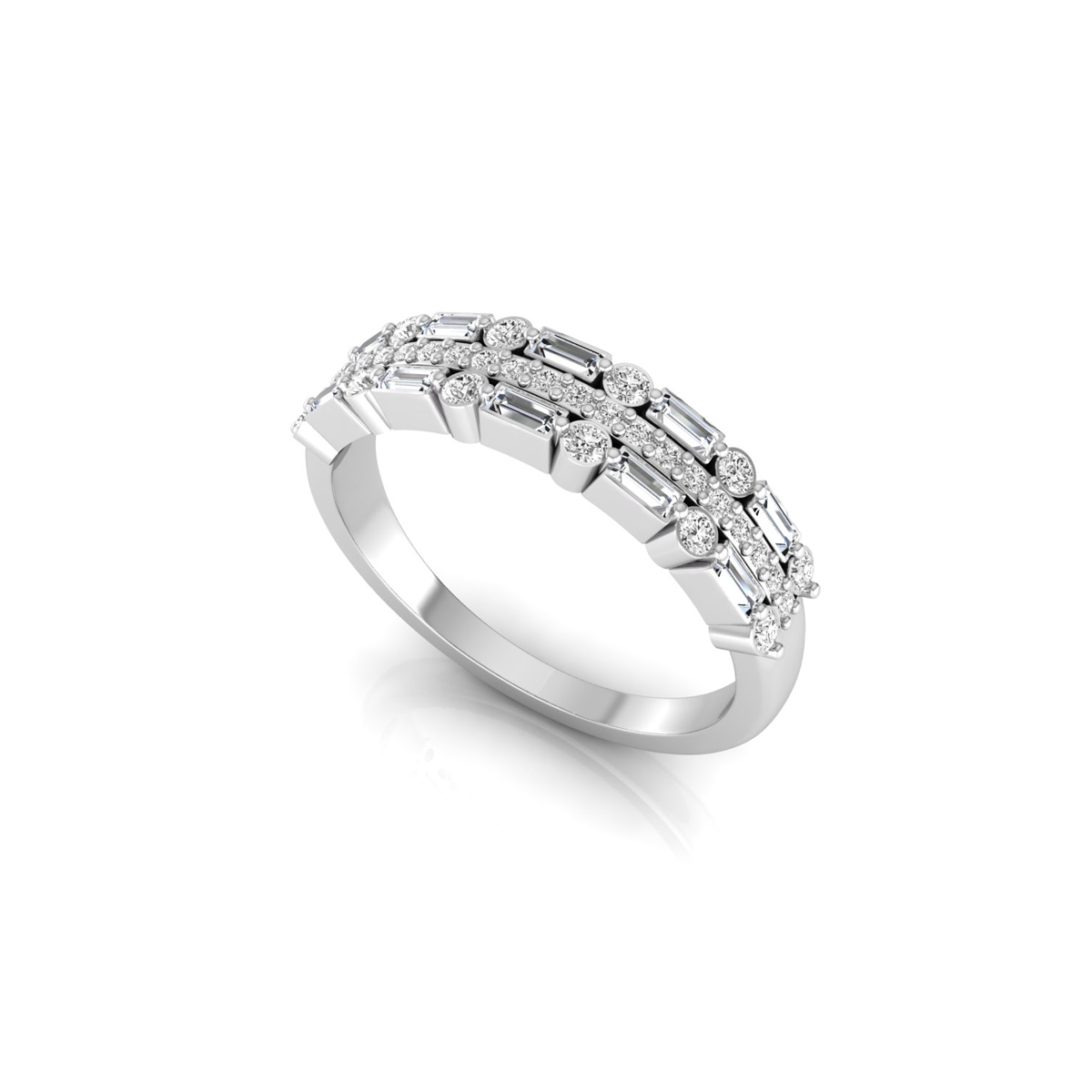 Baguette & Round CZ Stone Half Eternity Band Ring