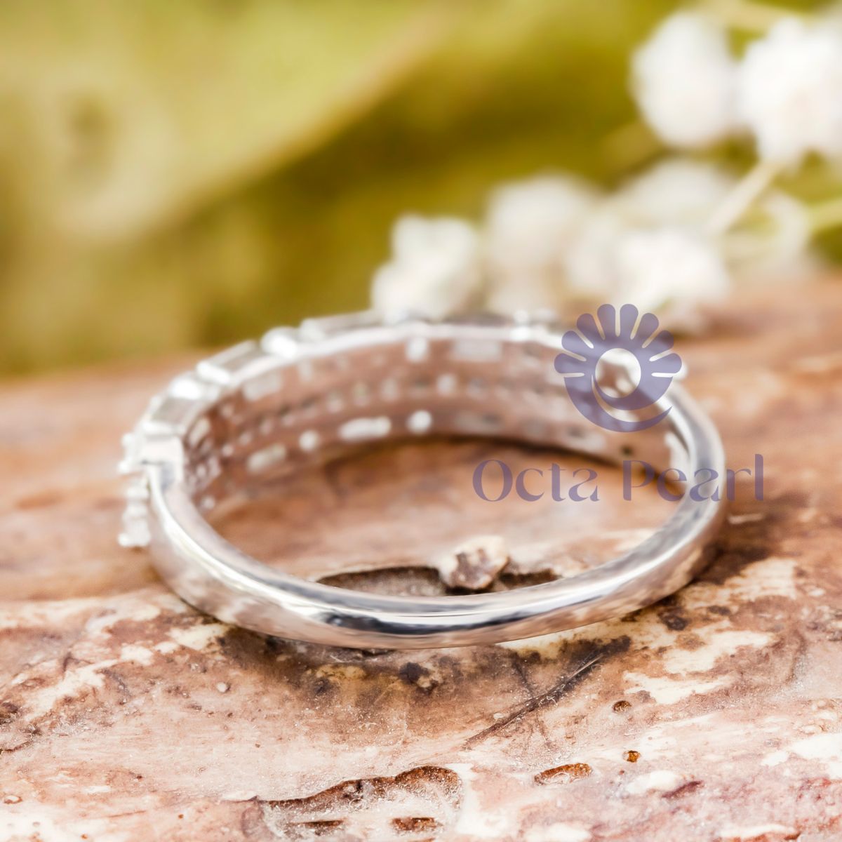 Baguette & Round CZ Stone Half Eternity Band Ring