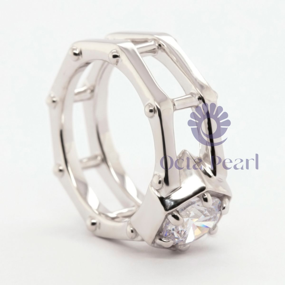Round Moissanite Octagon Shape Solitaire Ring