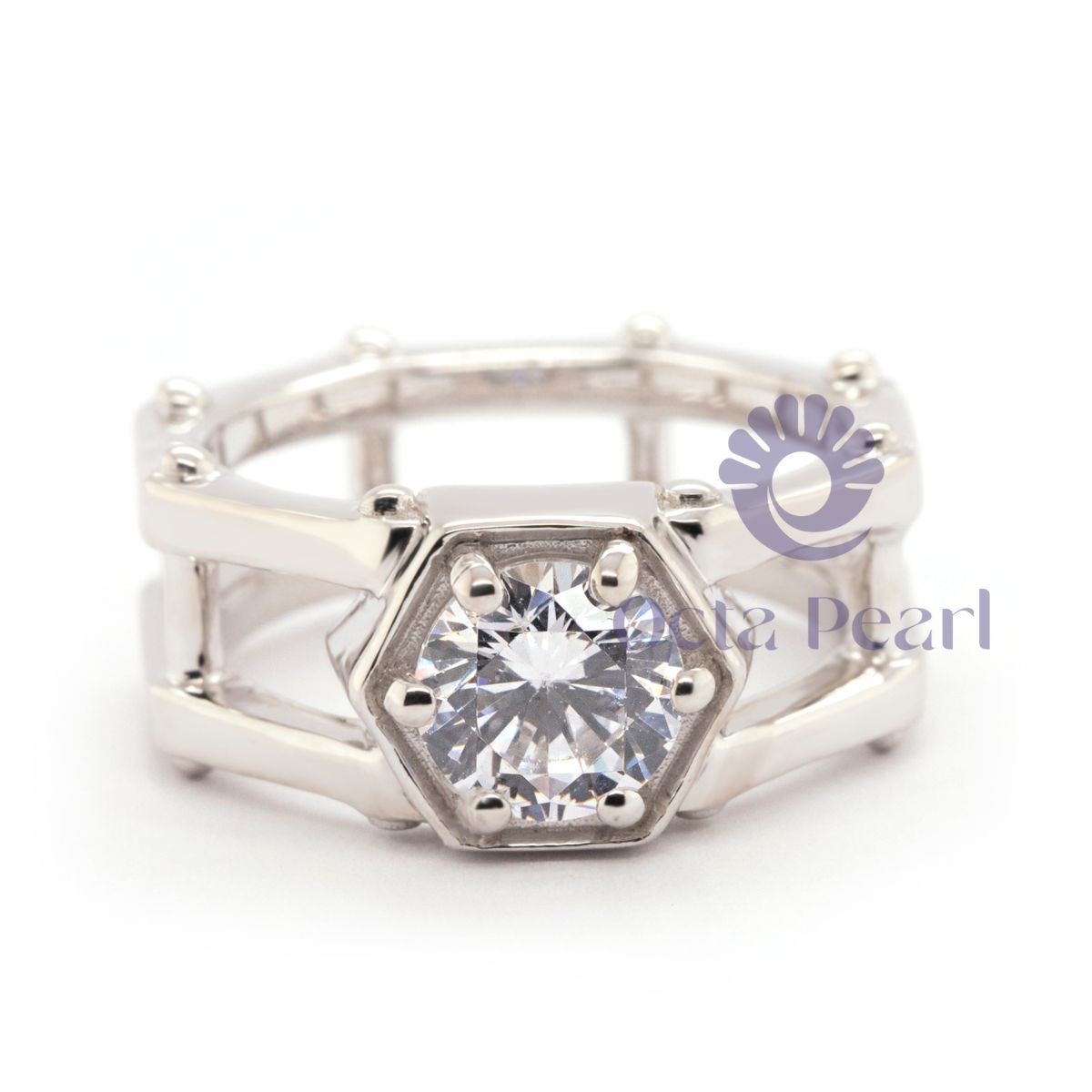 Round Moissanite Octagon Shape Solitaire Ring