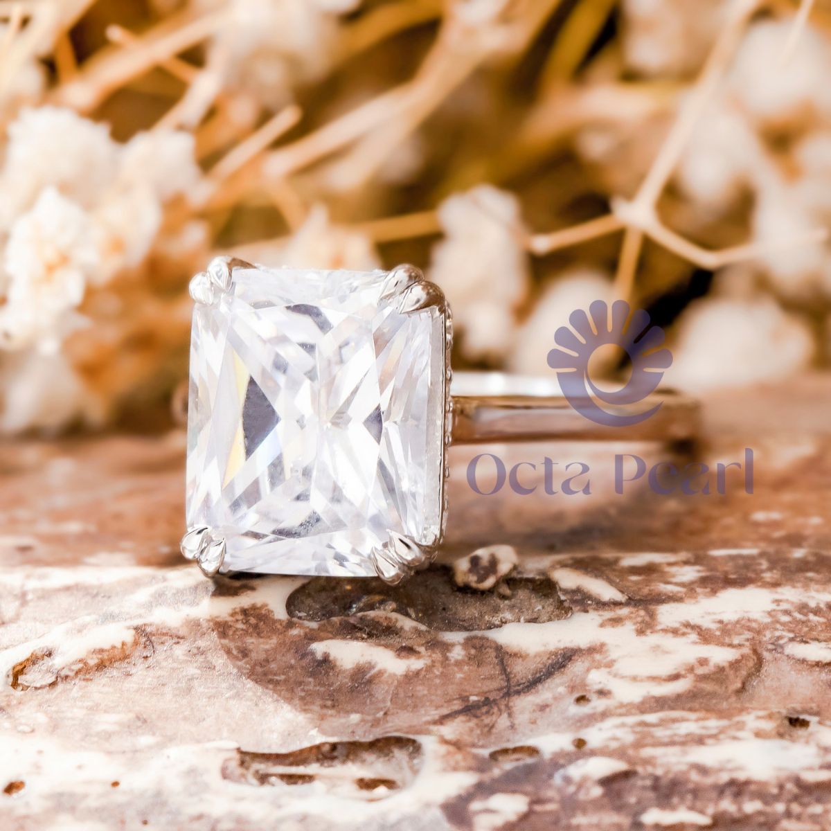Radiant Cut Moissanite Hidden Halo Wedding Ring