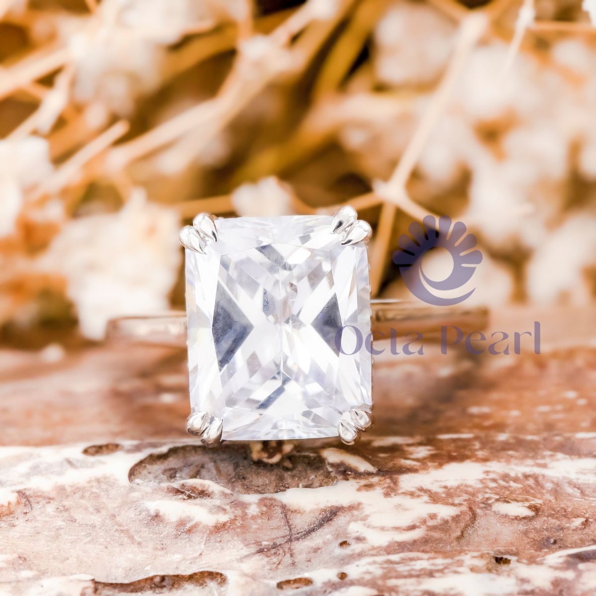 Radiant Cut Moissanite Hidden Halo Wedding Ring