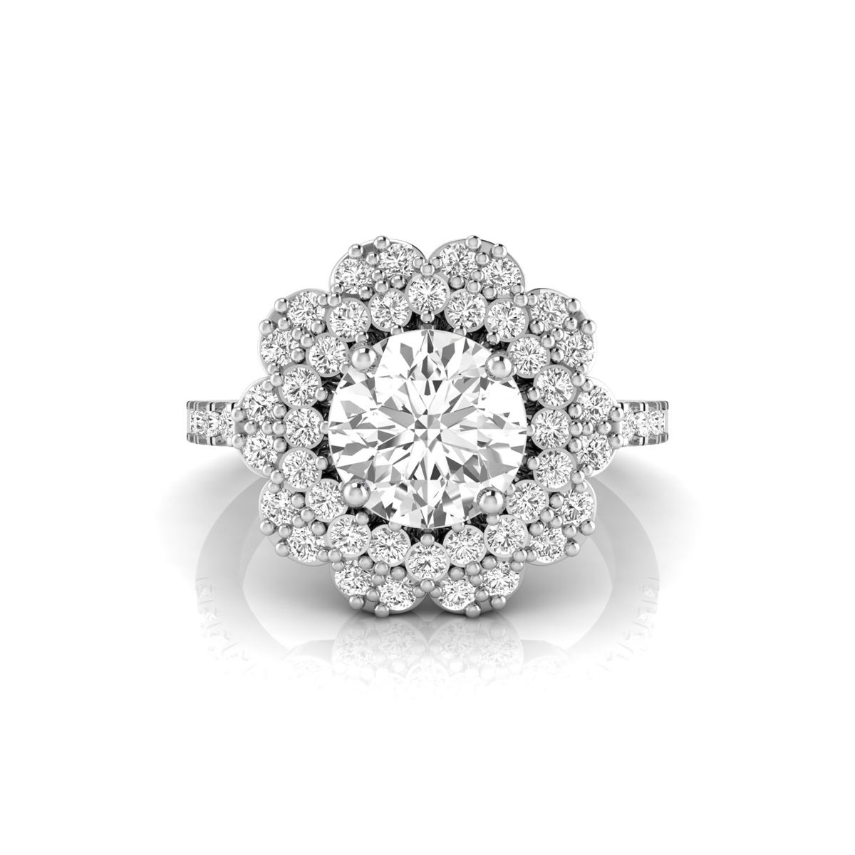 Round Moissanite Floral Halo Ring For Engagement