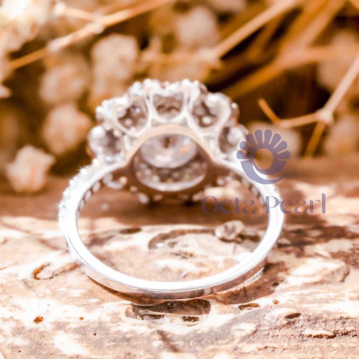 Round Moissanite Floral Halo Ring For Engagement