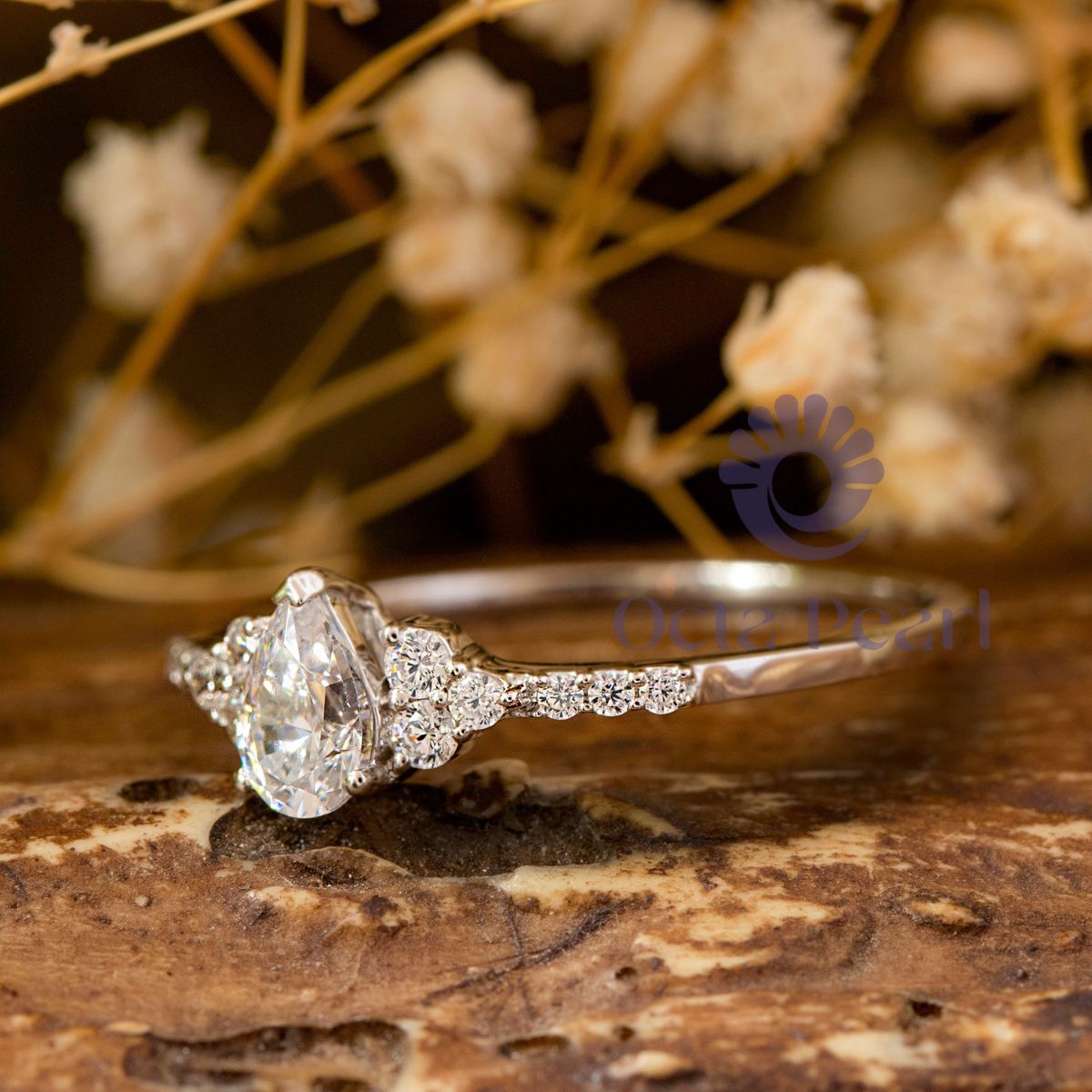 Pear & Round CZ Stone Dainty Engagement Ring